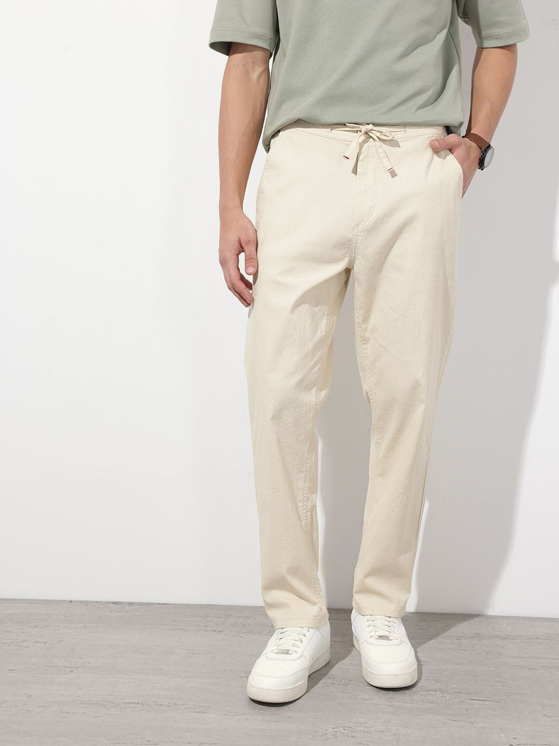 Image of Roadster Relaxed Men Beige Trousers
