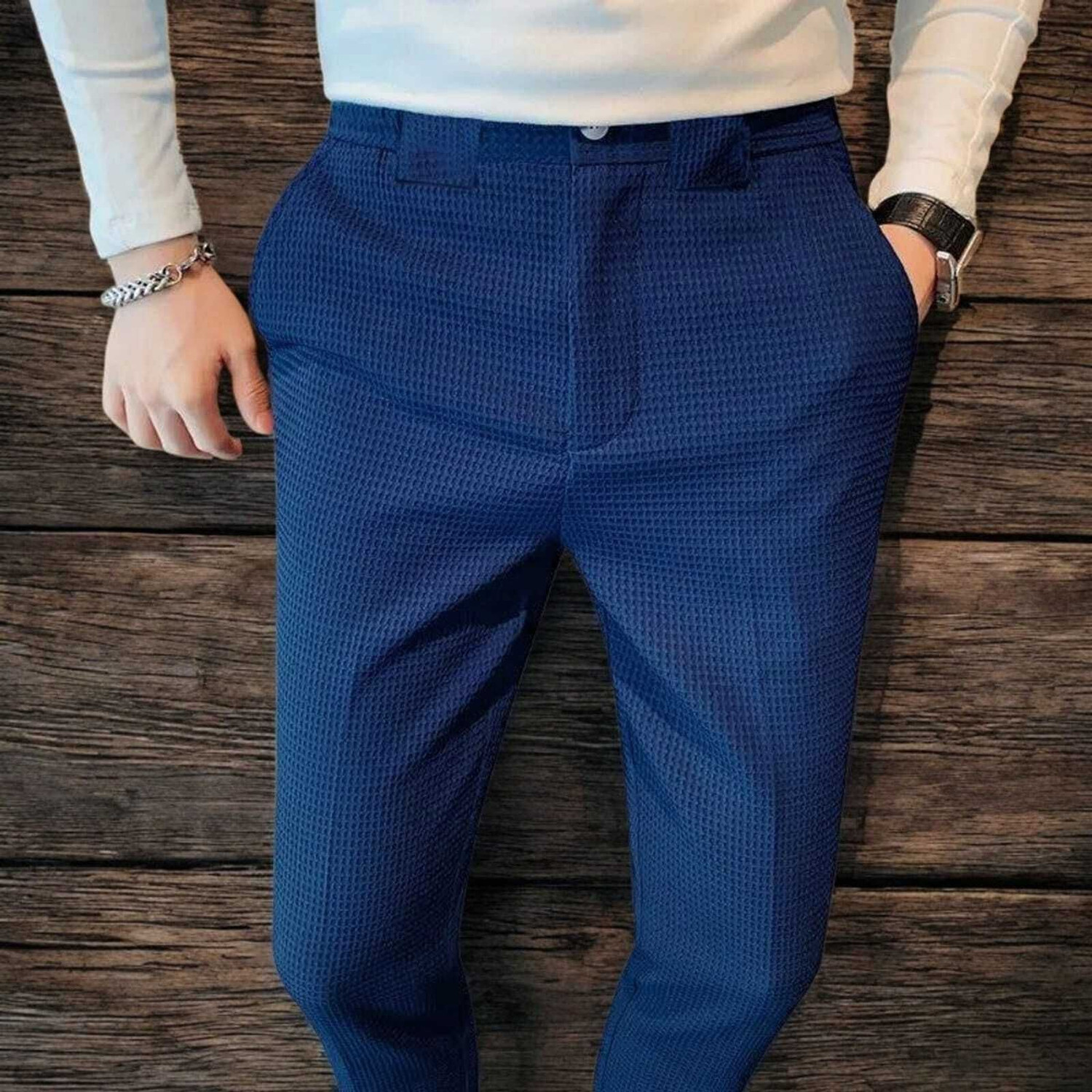 Image of Suhoor Fashion Regular Fit Men Blue Trousers