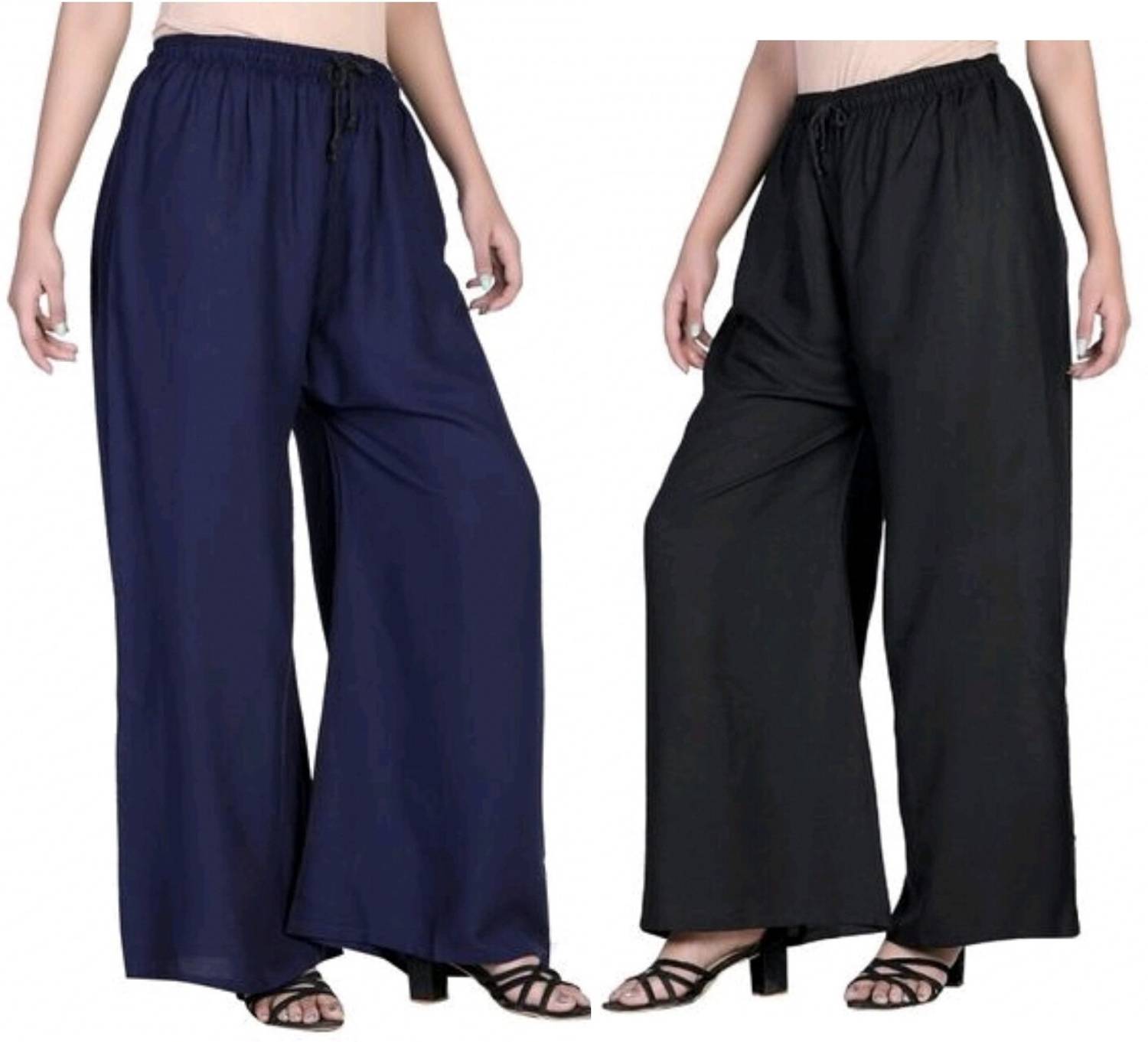 4K FASHION Flared Women Black, Dark Blue Trousers