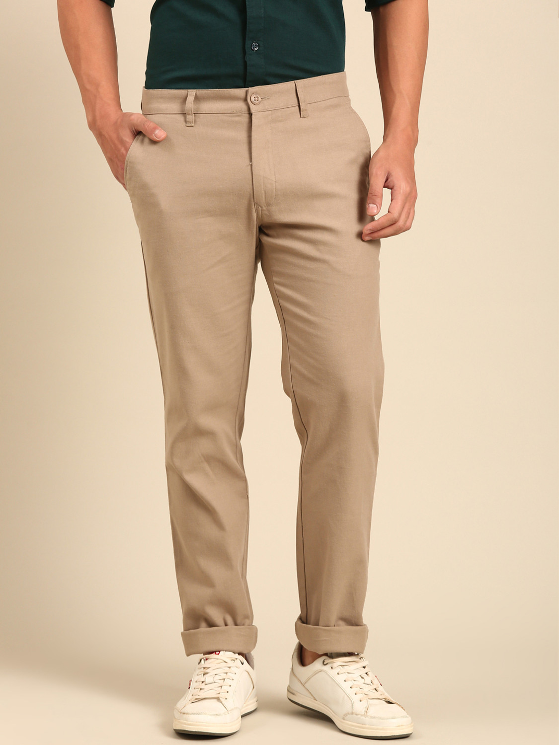 CAVALLO BY LINEN CLUB Slim Fit Men Beige Trousers