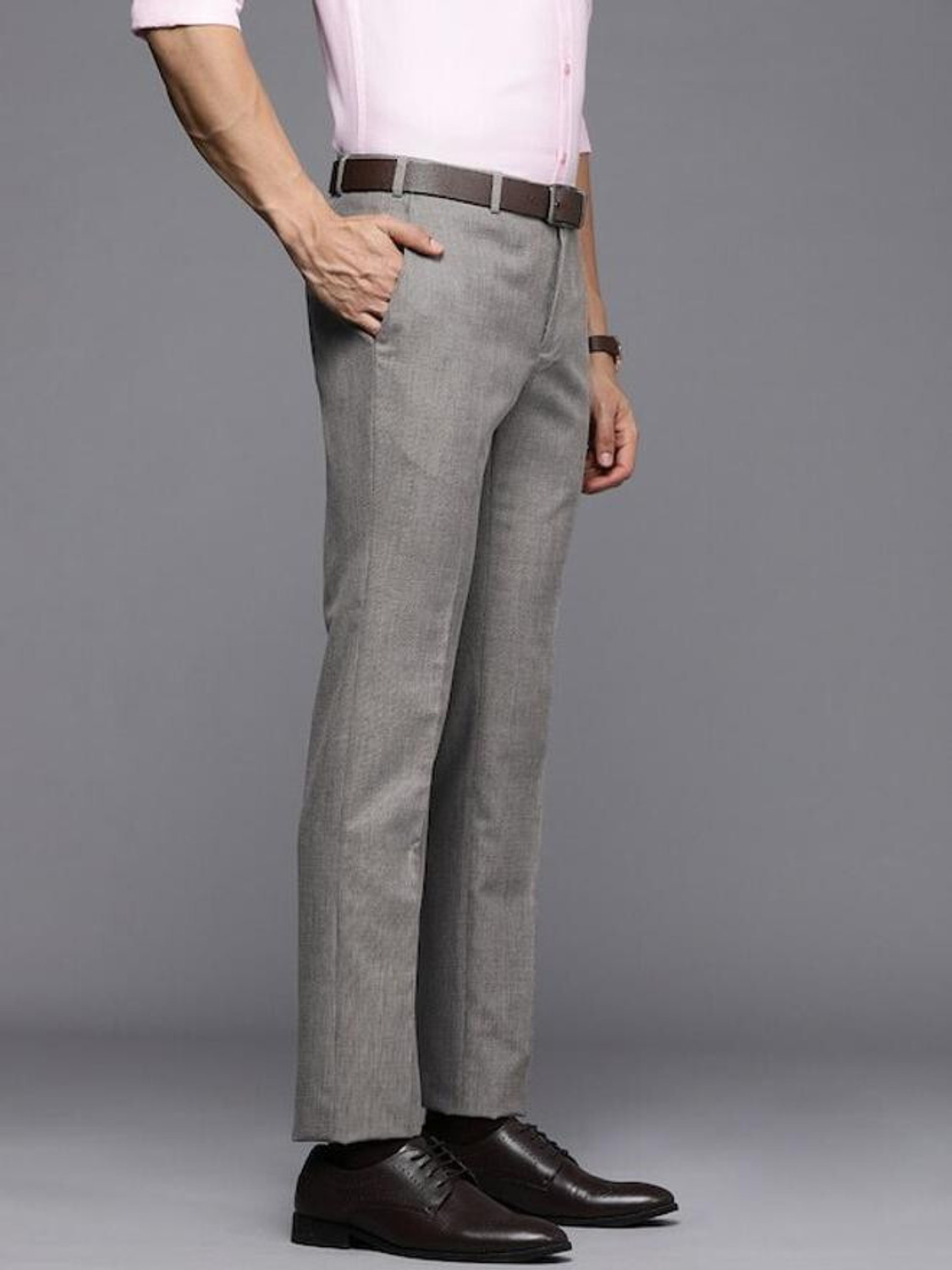 Image of Raymond Slim Fit Men Grey Trousers