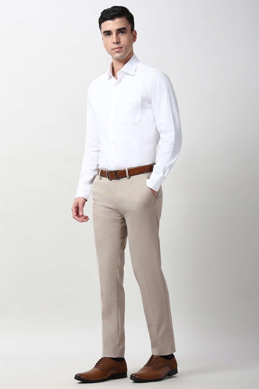 Image of PETER ENGLAND Slim Fit Men Beige Trousers
