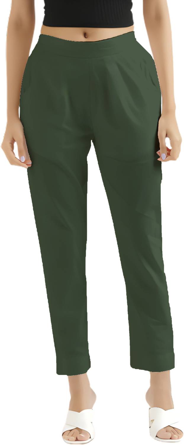 Belizzi Paridhan Straight Fit, Relaxed Women Green Trousers