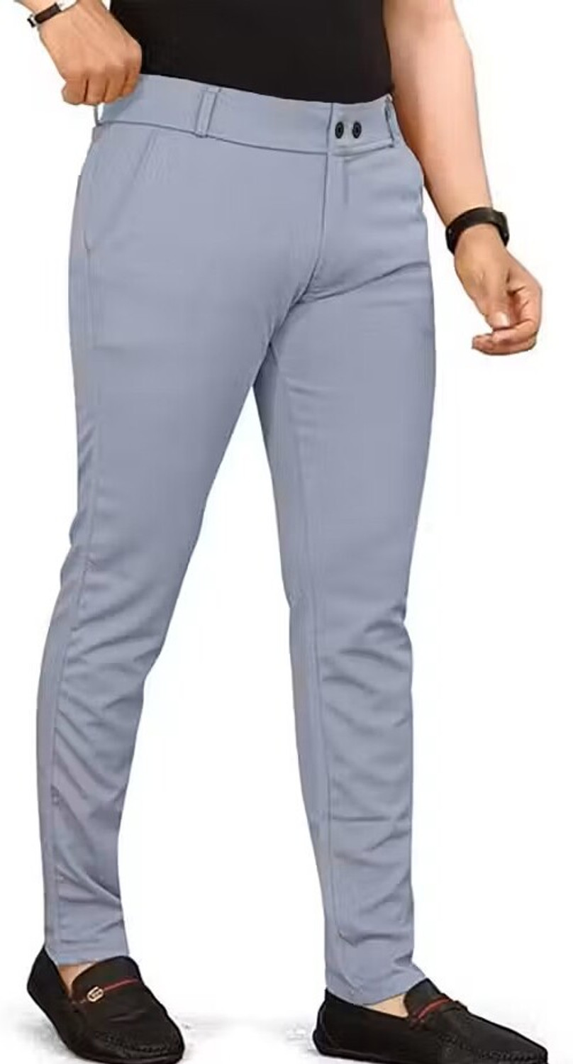 Image of DAKSH Men Tapered Grey Polyester Trousers