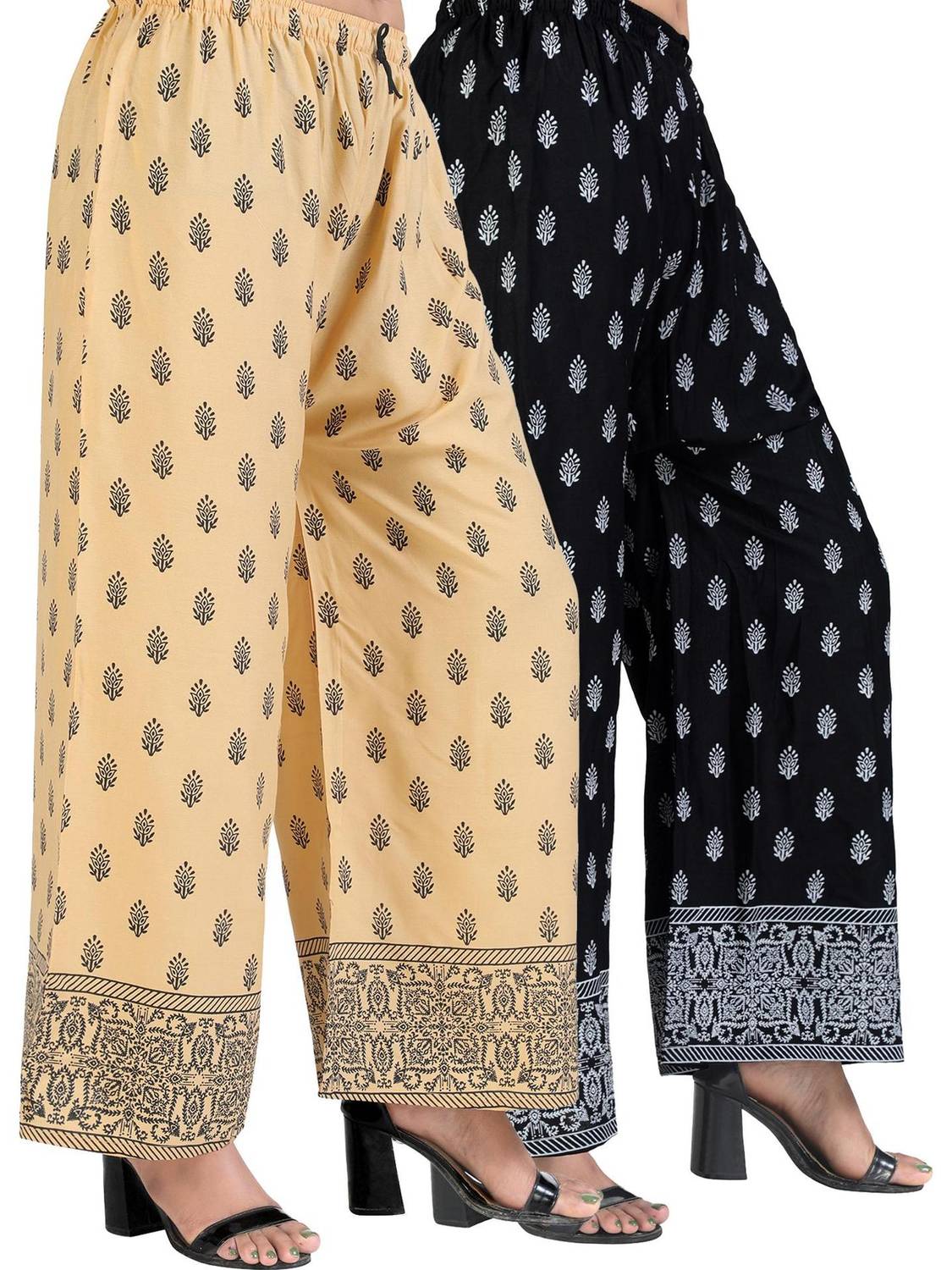 4K FASHION Relaxed Women Beige, Black Trousers