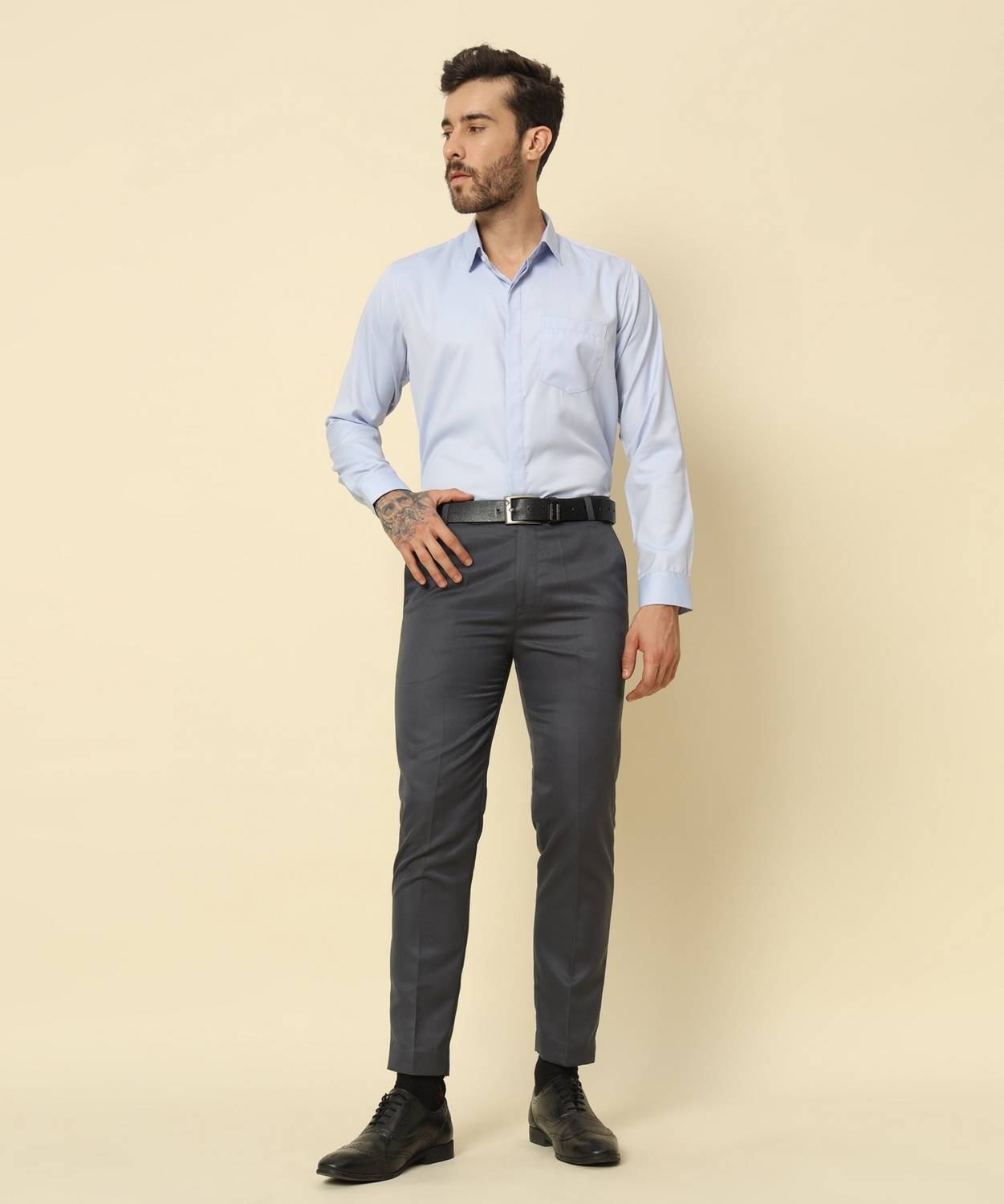 DRESSBASE Regular Fit Men Grey Trousers