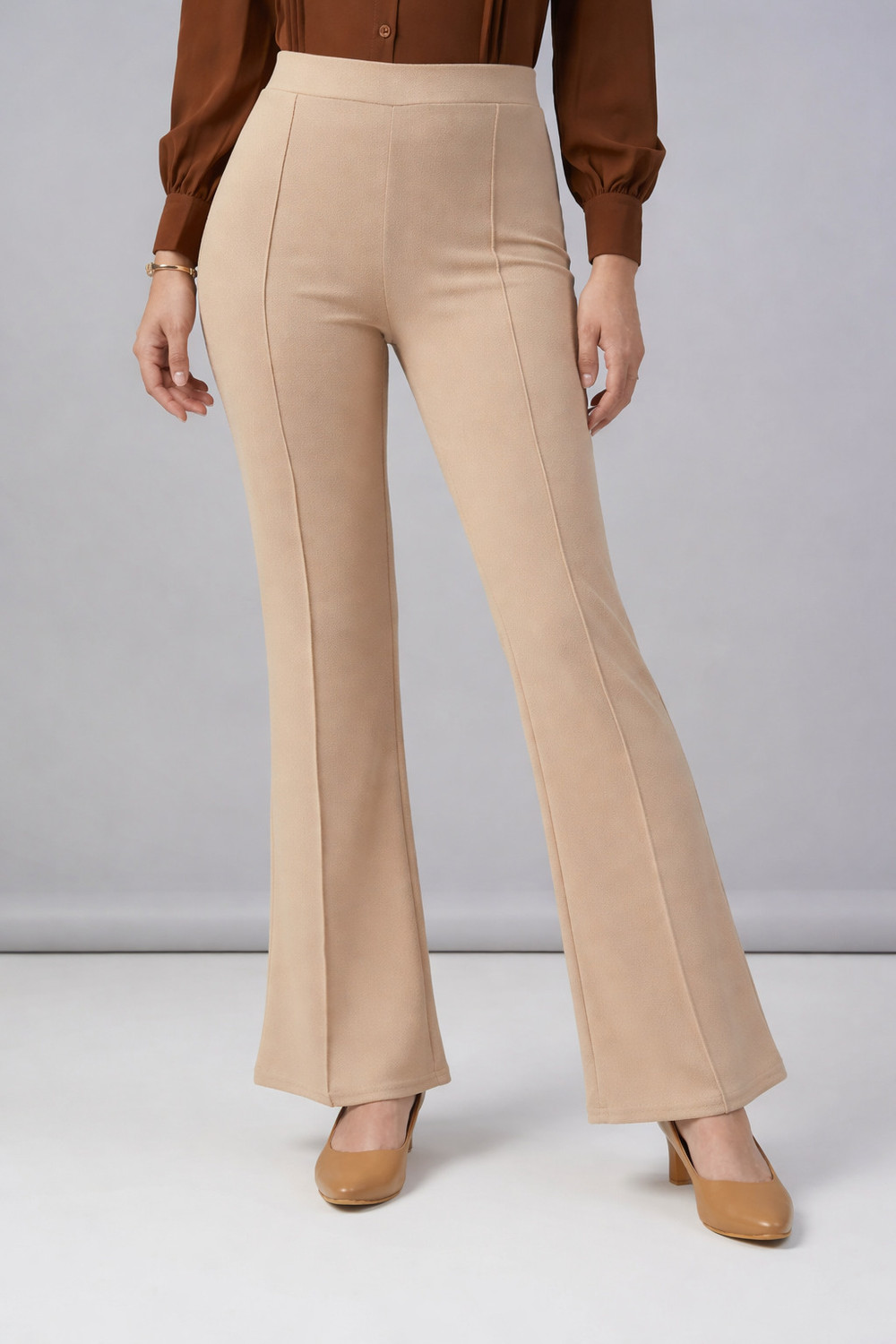 Image of FUBACK Regular Fit Women Black, Beige Trousers