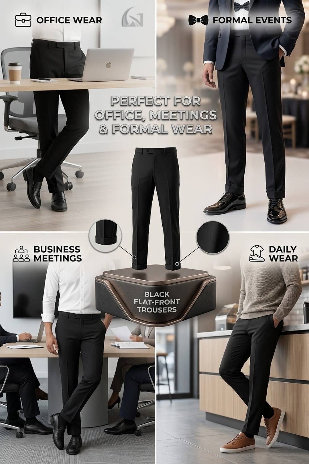 LOVRIN Regular Fit Men Black Trousers - Image 4