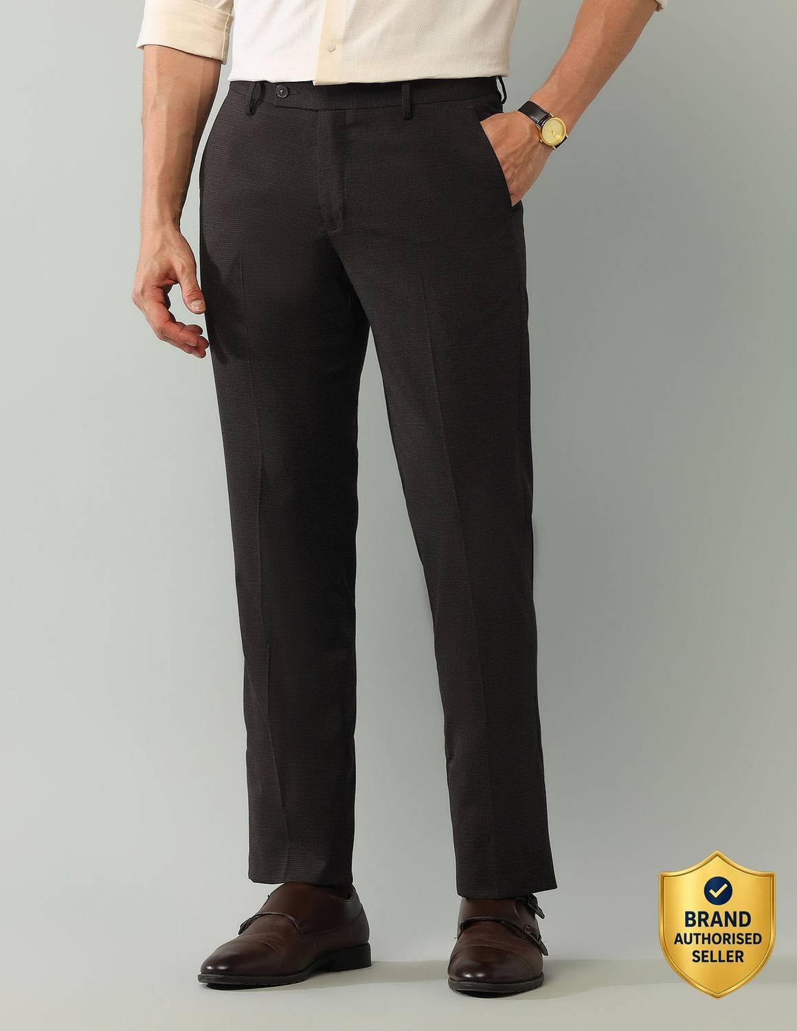 ARROW Regular Fit Men Brown Trousers