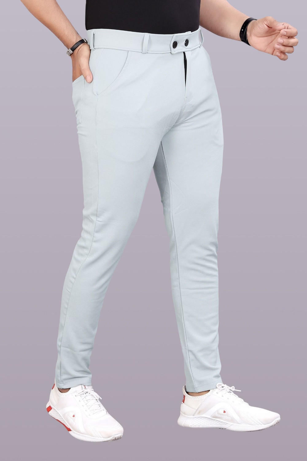 Image of COMBRAIDED Slim Fit Men Grey, Silver Trousers