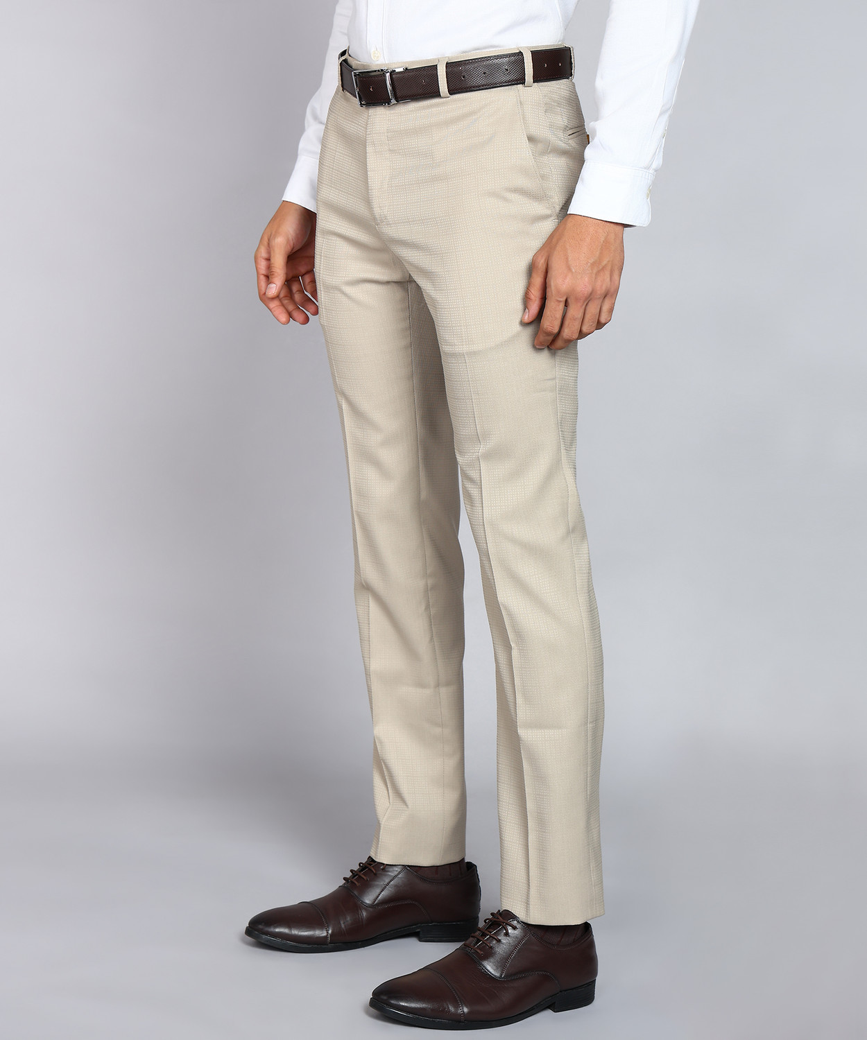 Image of Raymond Slim Fit Men Beige Trousers