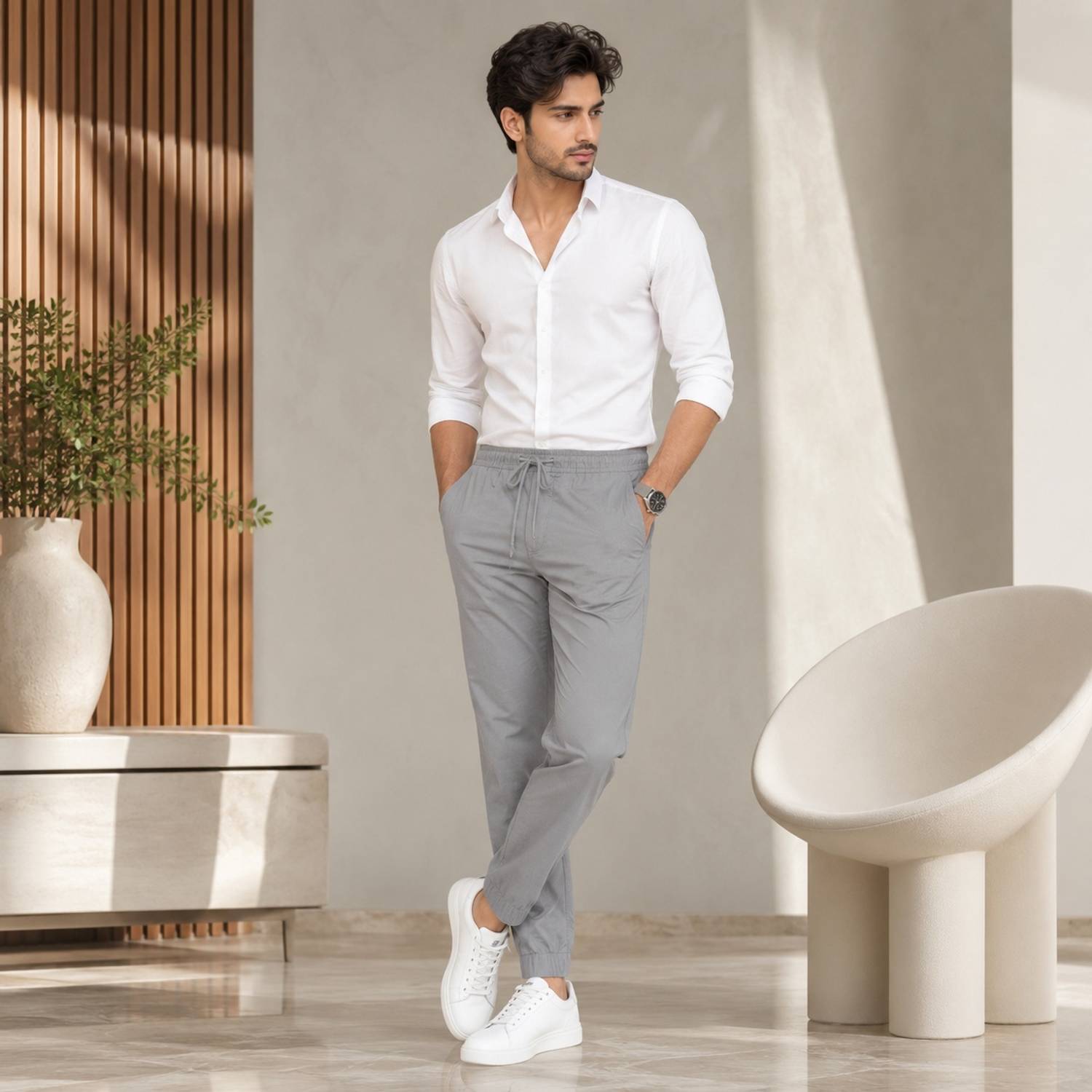 QFA Regular Fit Men Grey Trousers - Image 3