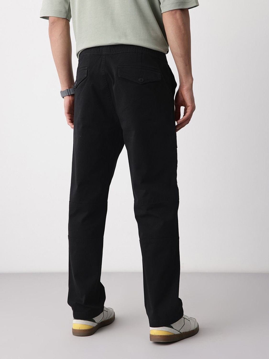 Image of Mast & Harbour Men Straight Fit Black Pure Cotton Trousers