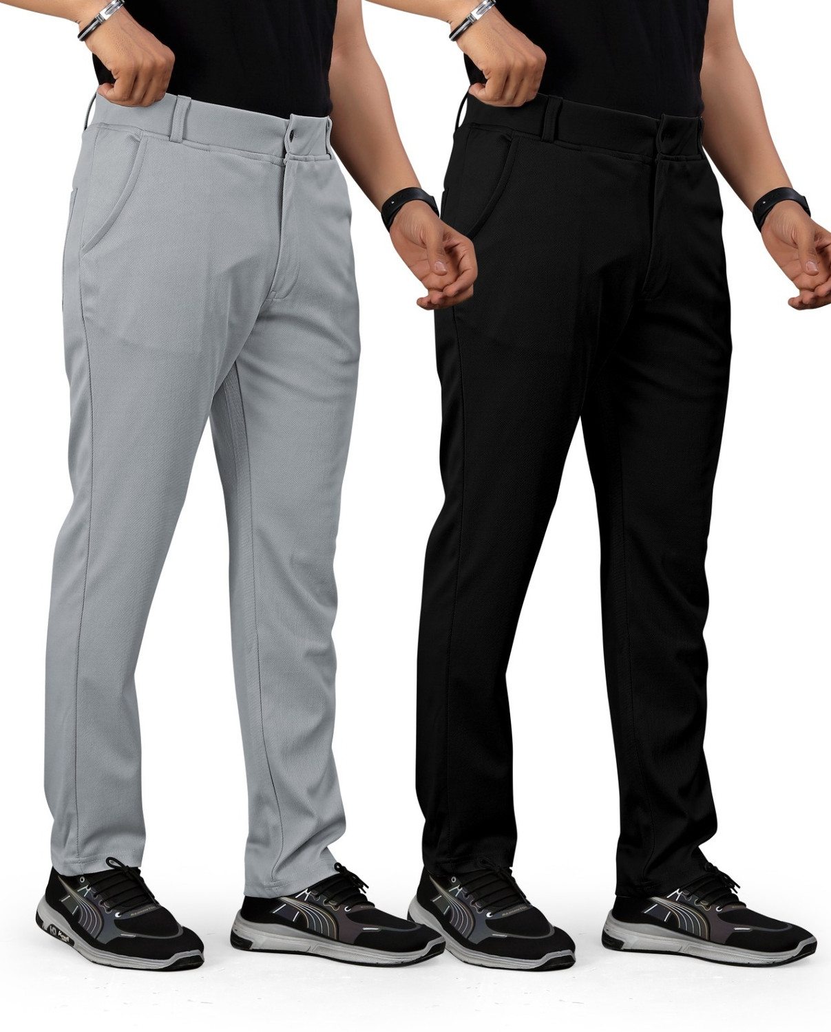 Image of JABROO Regular Fit Men Black, Grey, Dark Blue, Khaki Trousers