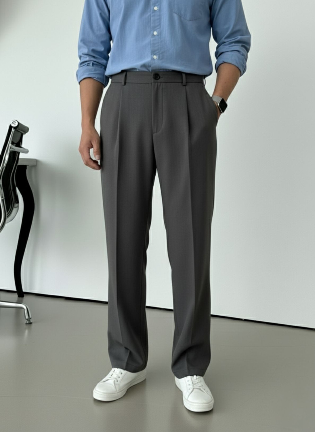 Image of INDICLUB Relaxed Men Grey Trousers