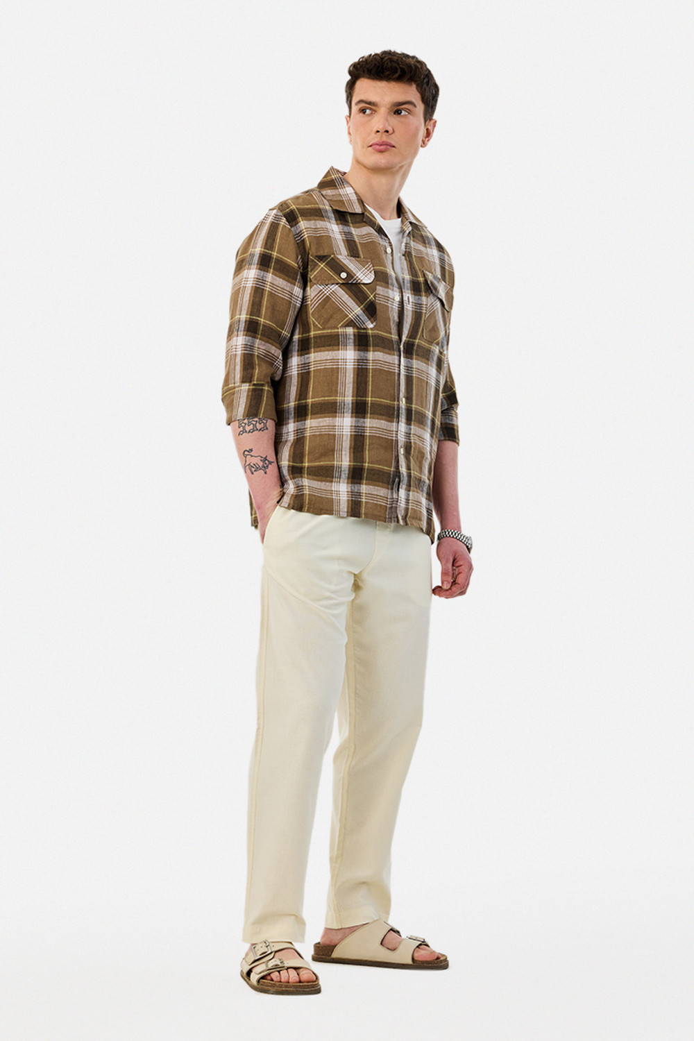 Image of Snitch Relaxed Men Cream Trousers