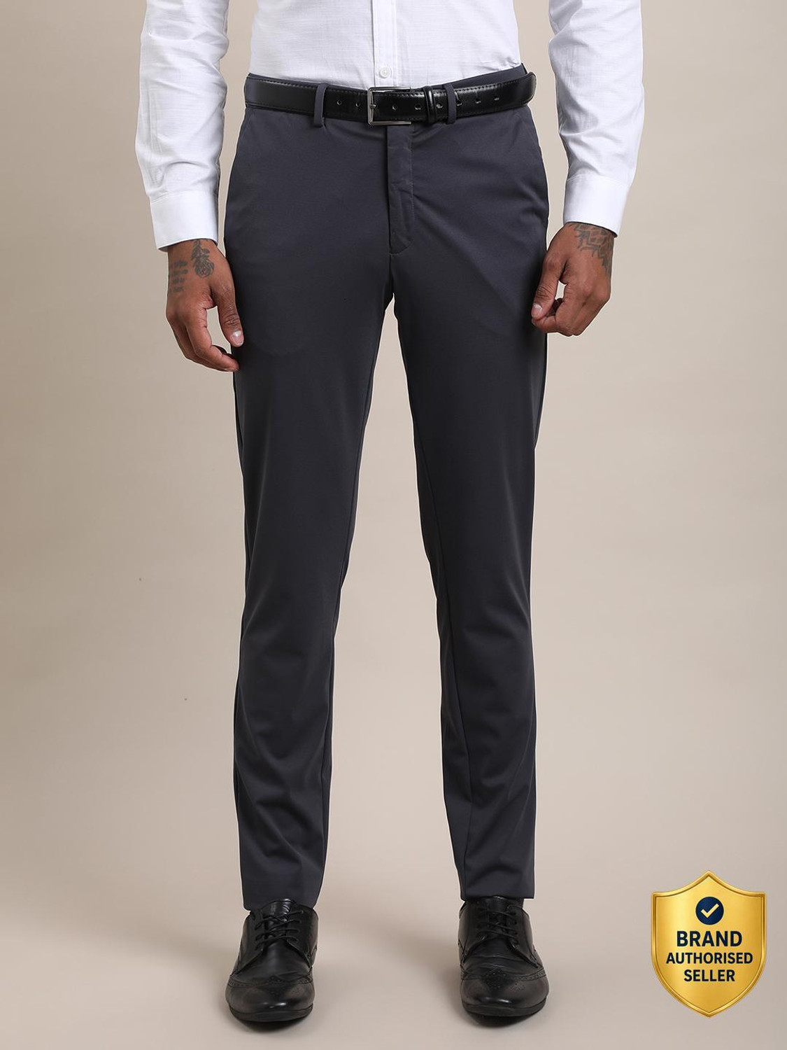 Image of TURTLE Slim Fit Men Grey Trousers