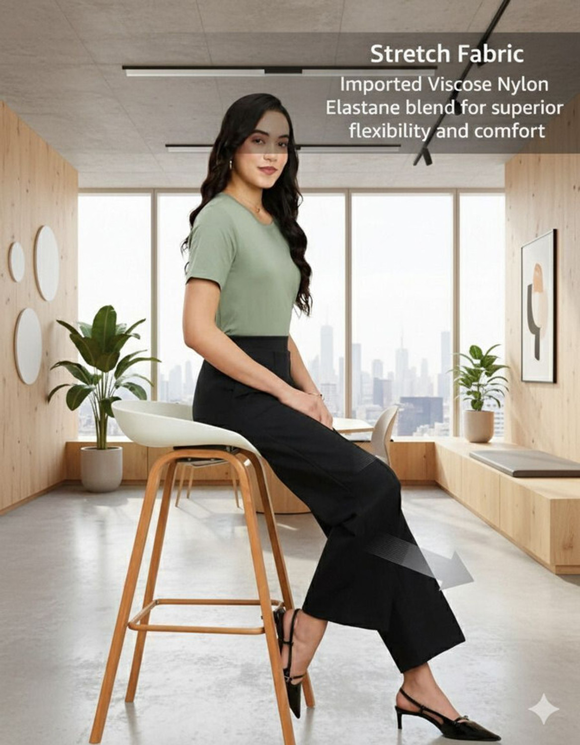 Image of Gheiebvdo Straight Fit Women Black Trousers