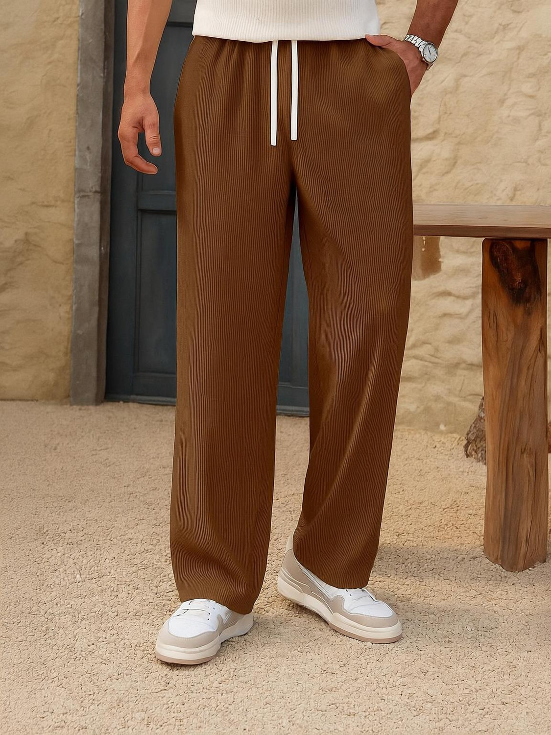 Image of Fabflee Regular Fit Men Brown Trousers