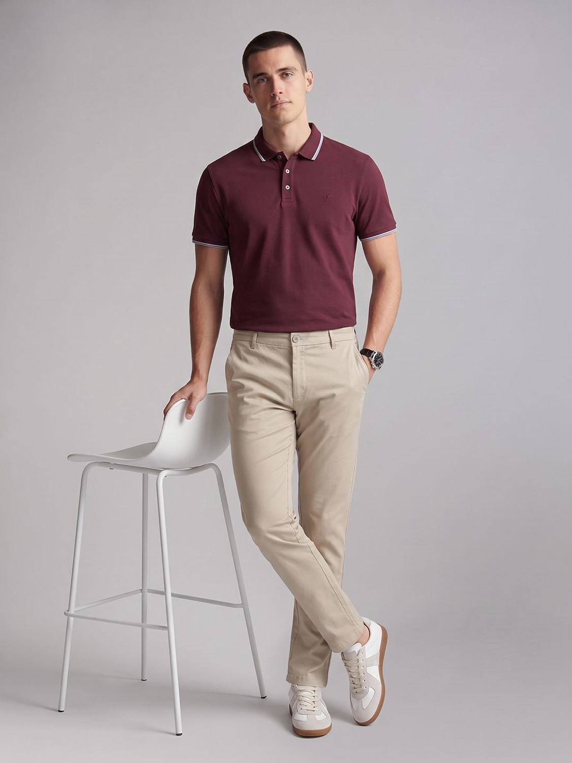 Image of U.S. POLO ASSN. Men Slim Fit Khaki Pure Cotton Trousers