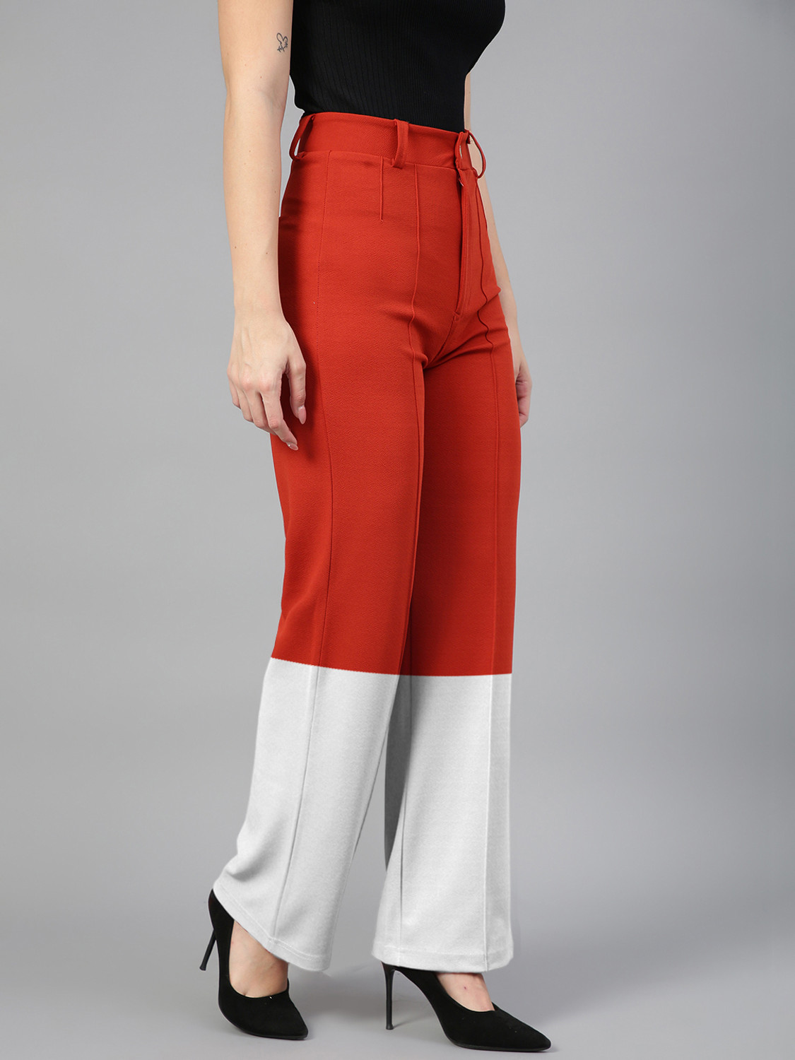 Image of KOTTY Regular Fit Women Orange, White Trousers