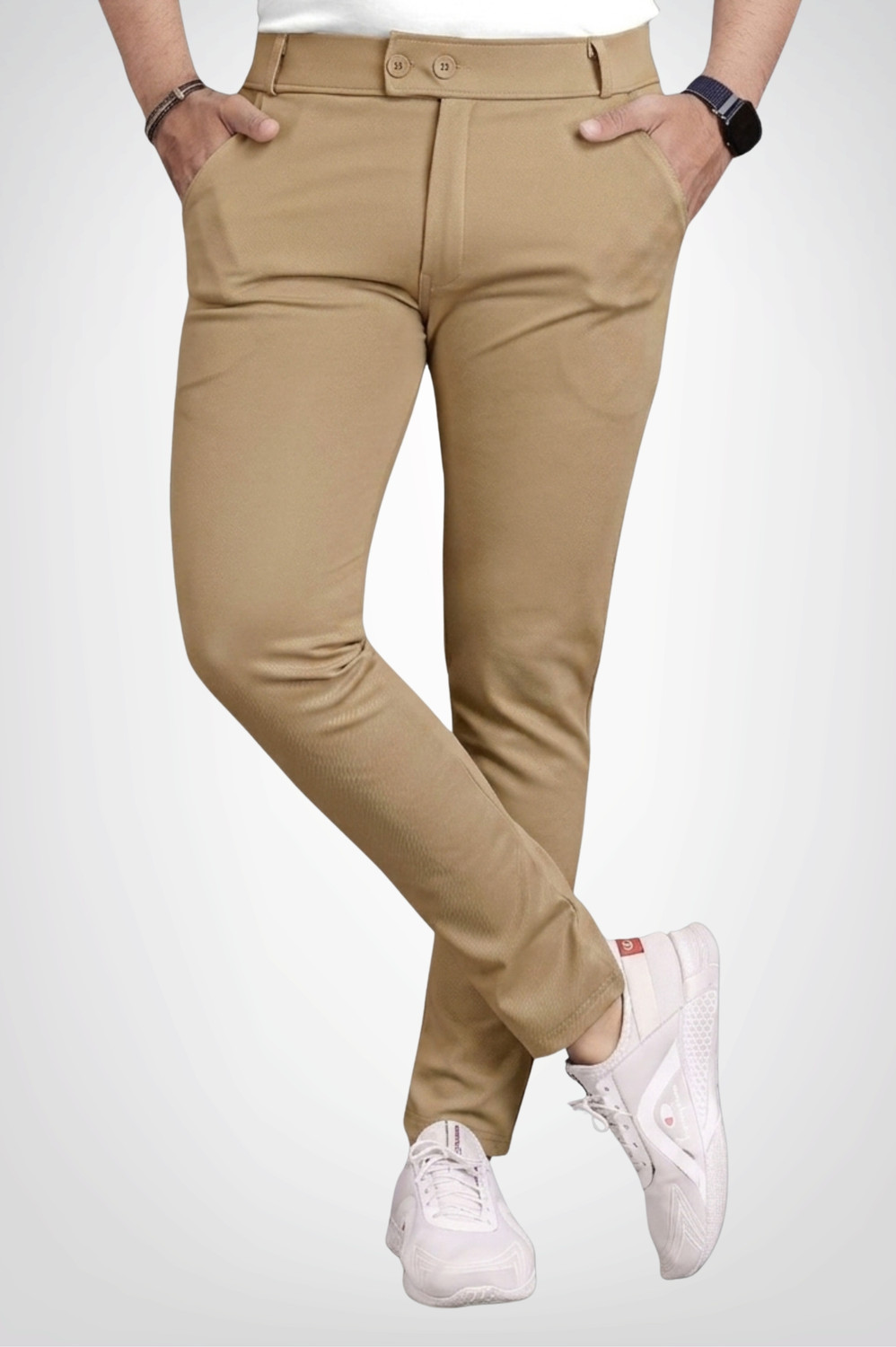Image of Chartou Pack of 3 Men Slim Fit Multicolor Lycra Blend Trousers