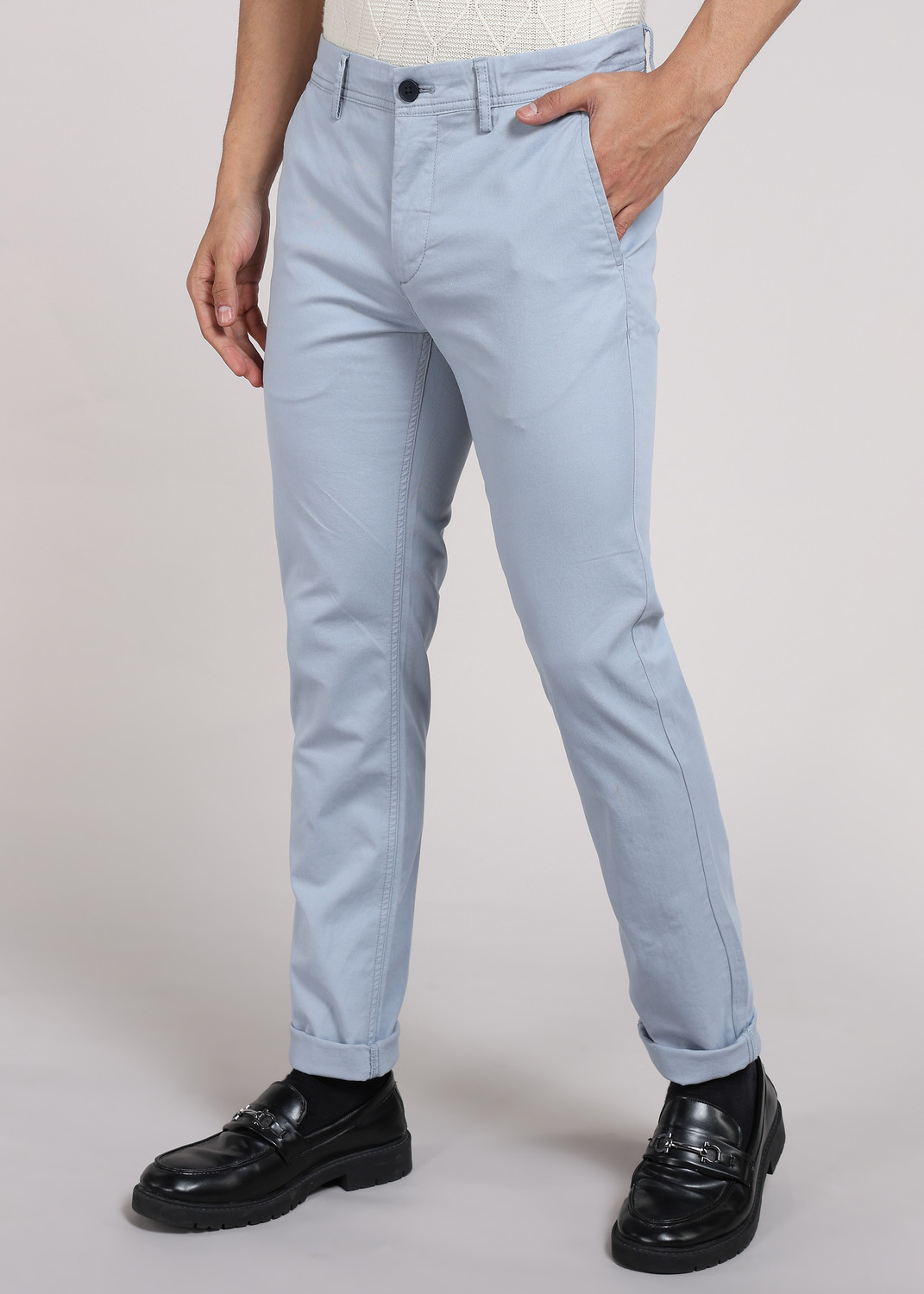 Image of PETER ENGLAND Men Slim Fit Blue Pure Cotton Trousers