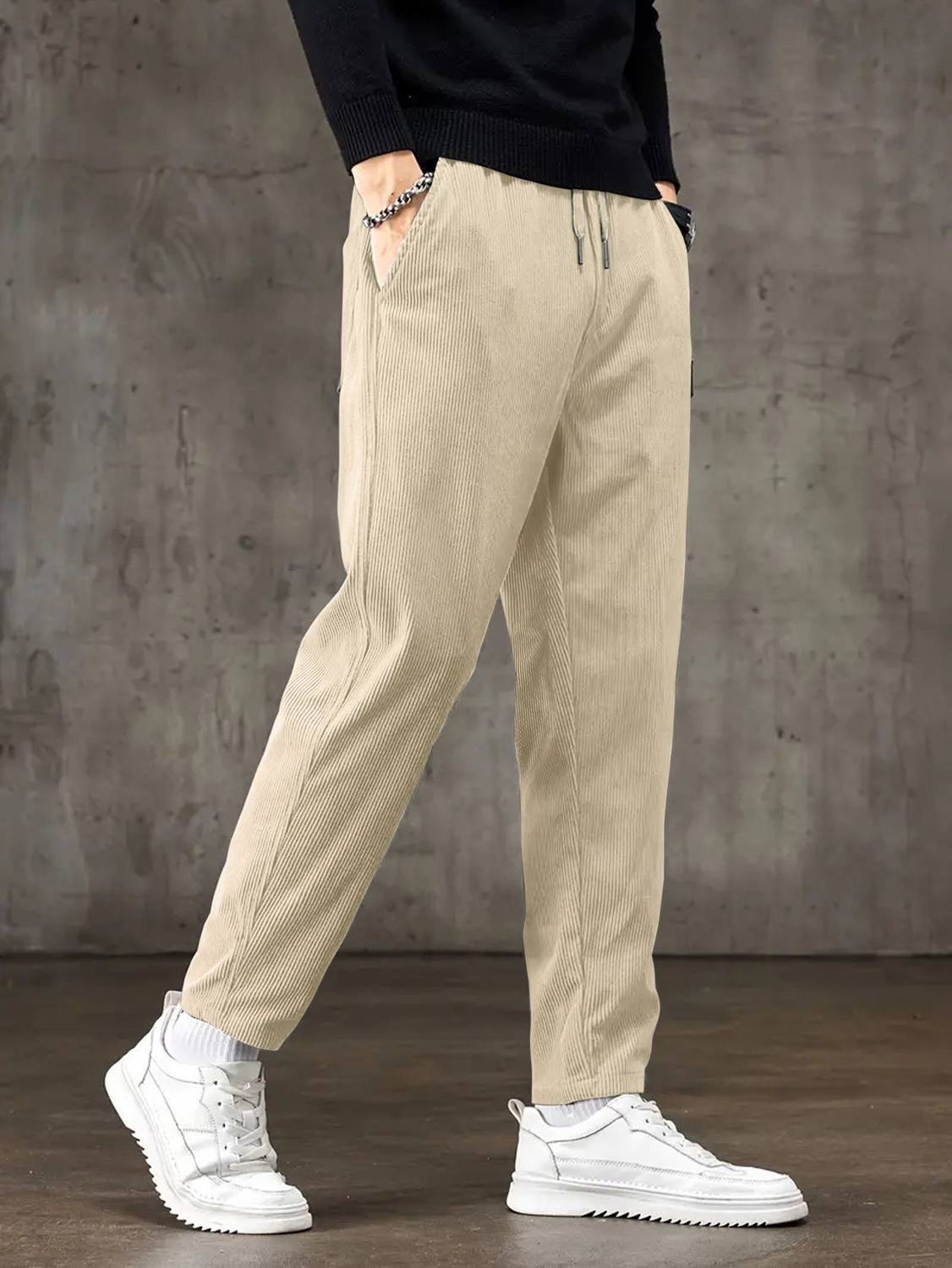 JexPuti Regular Fit Men Cream Trousers - Image 3