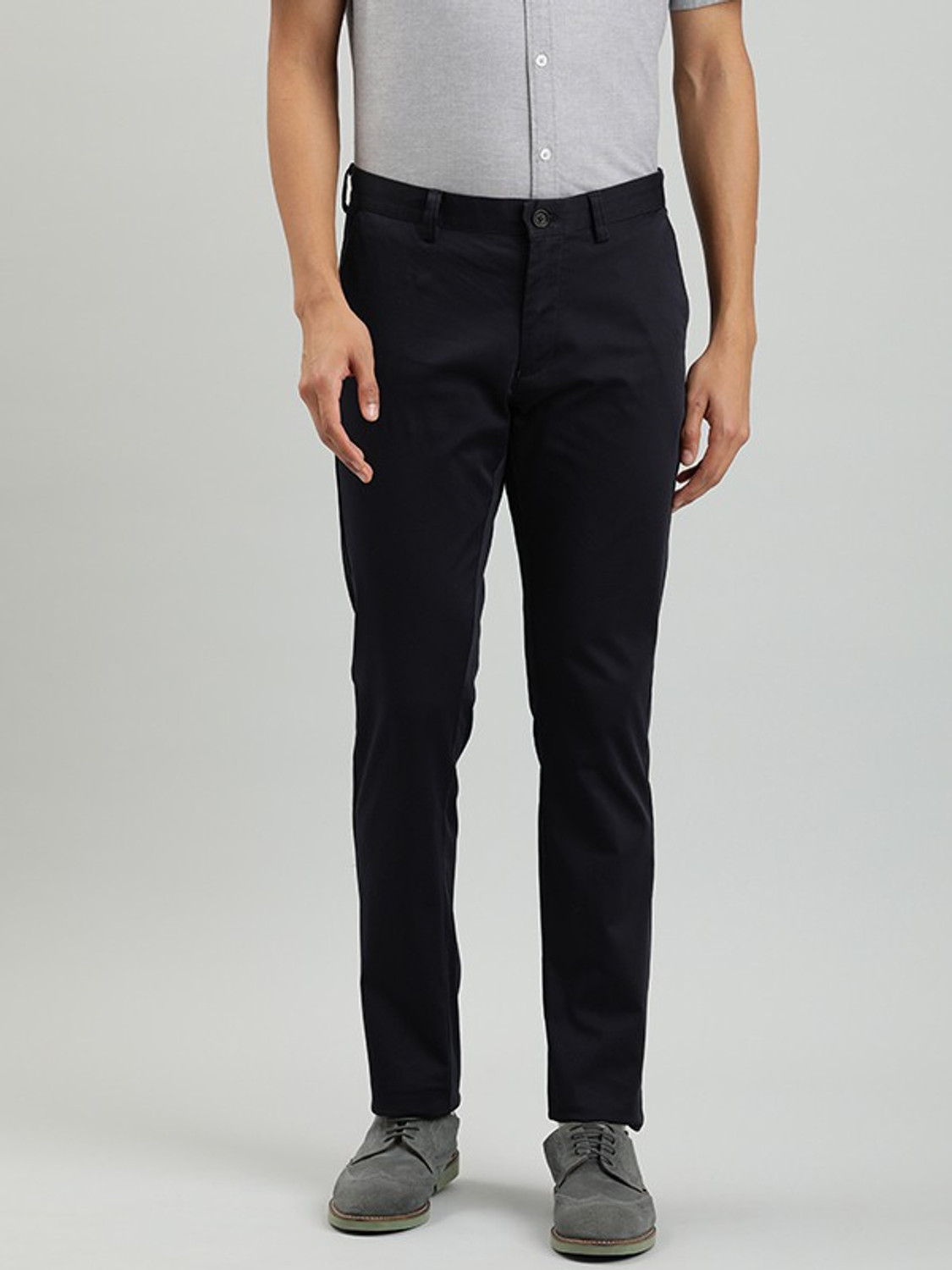 Image of INDIAN TERRAIN Slim Fit Men Blue Trousers