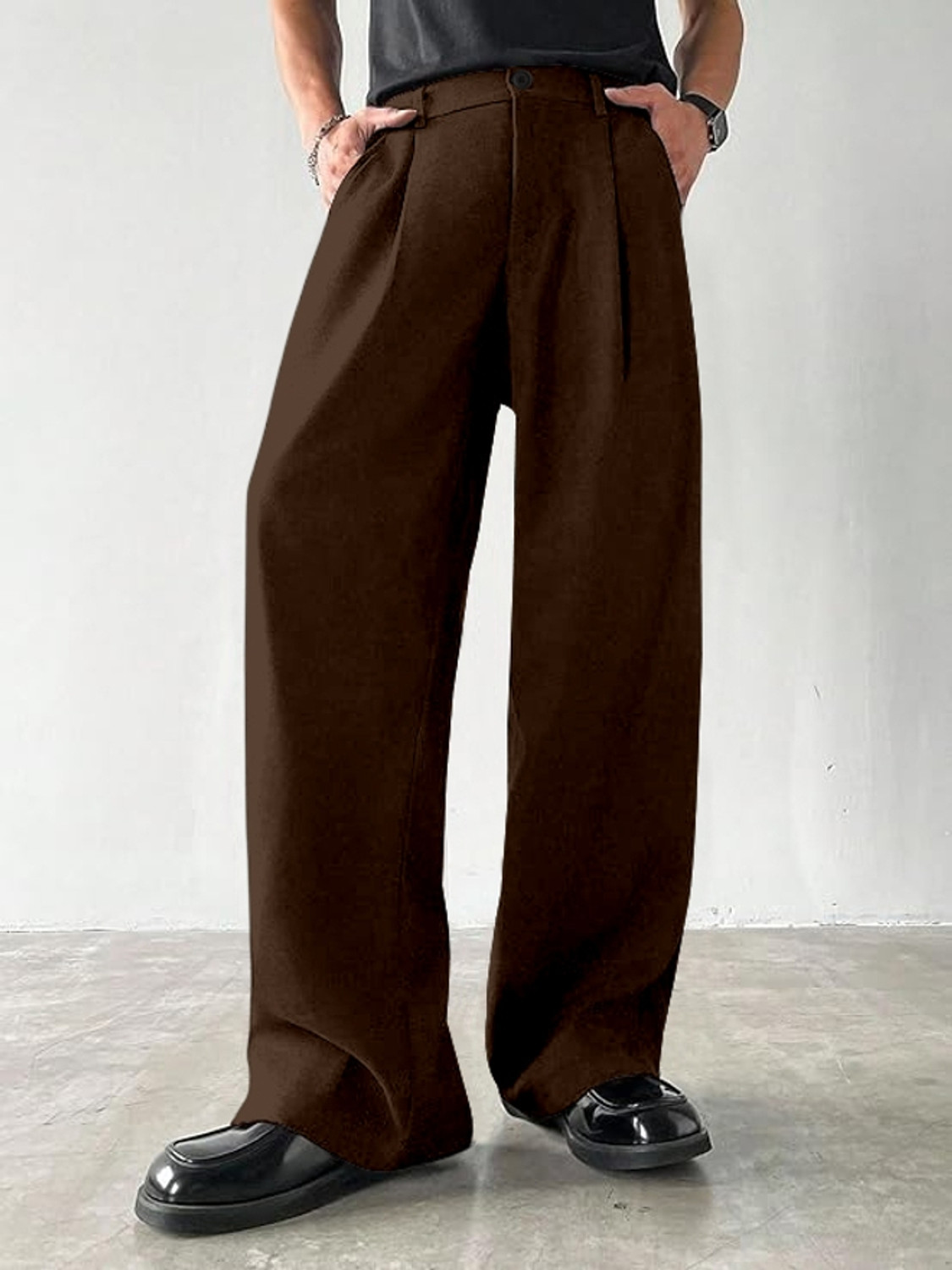 Image of Klossy Loose Fit Men Brown Trousers