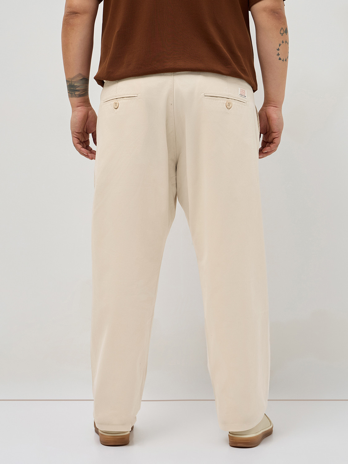 Image of Urbano Plus Straight Fit Men Beige Trousers