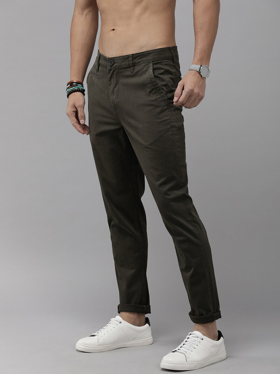 Image of Roadster Regular Fit Men Green Trousers