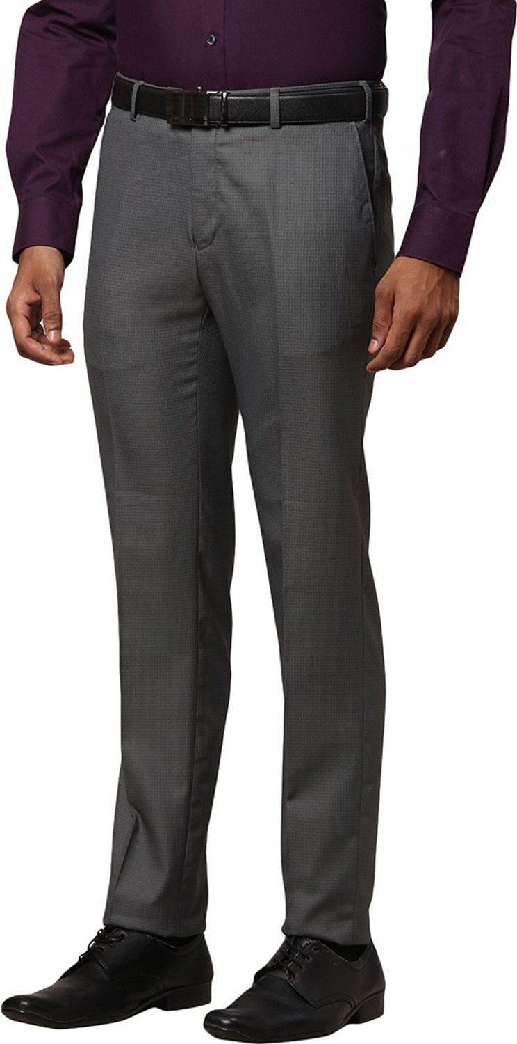 Image of Raymond Slim Fit Men Grey Trousers
