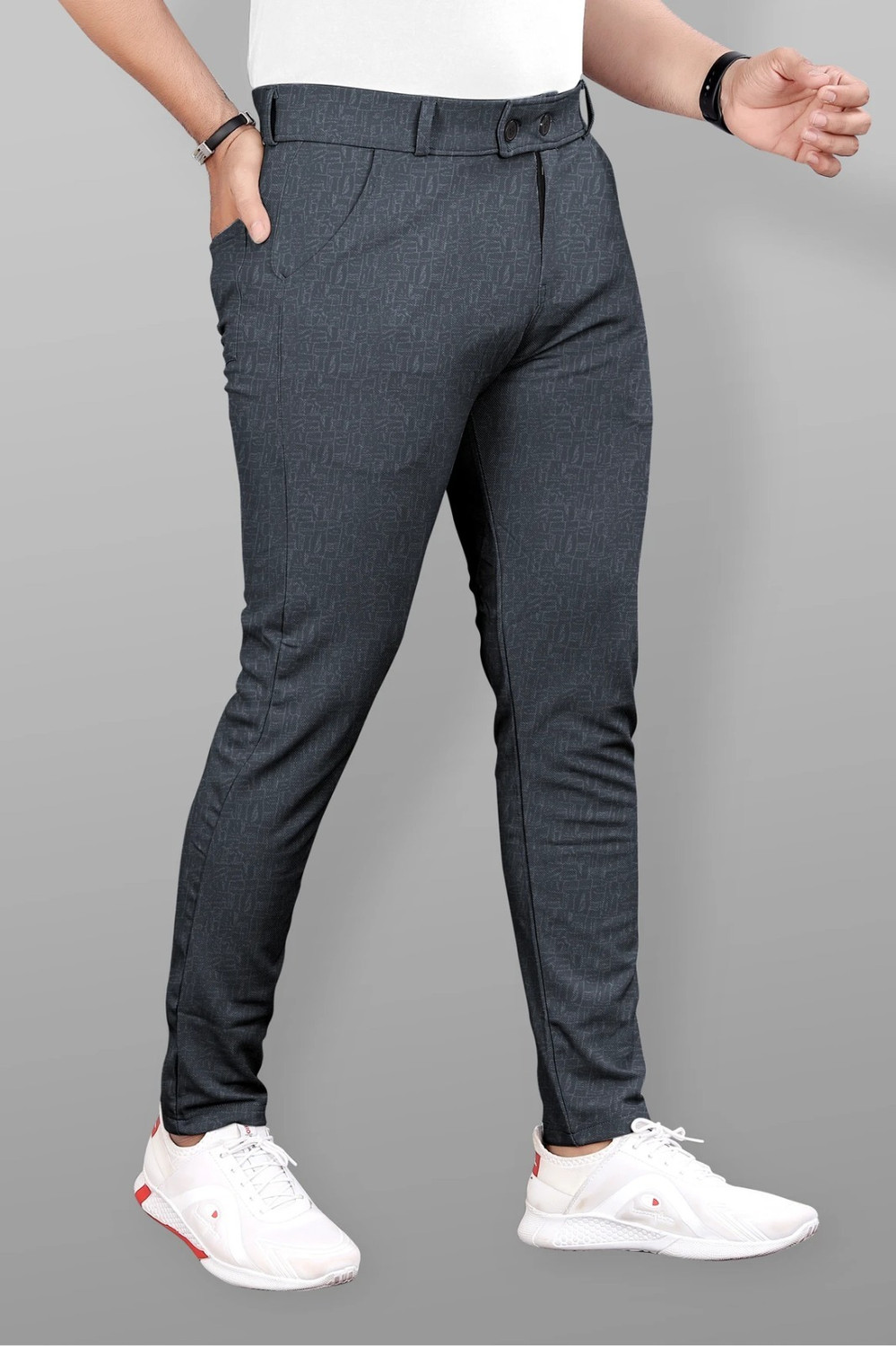 Image of COMBRAIDED Slim Fit Men Grey Trousers