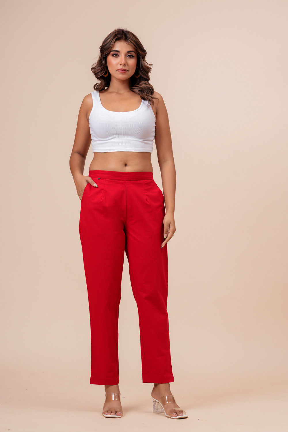 Image of Moda Rapido Regular Fit Women Red Trousers