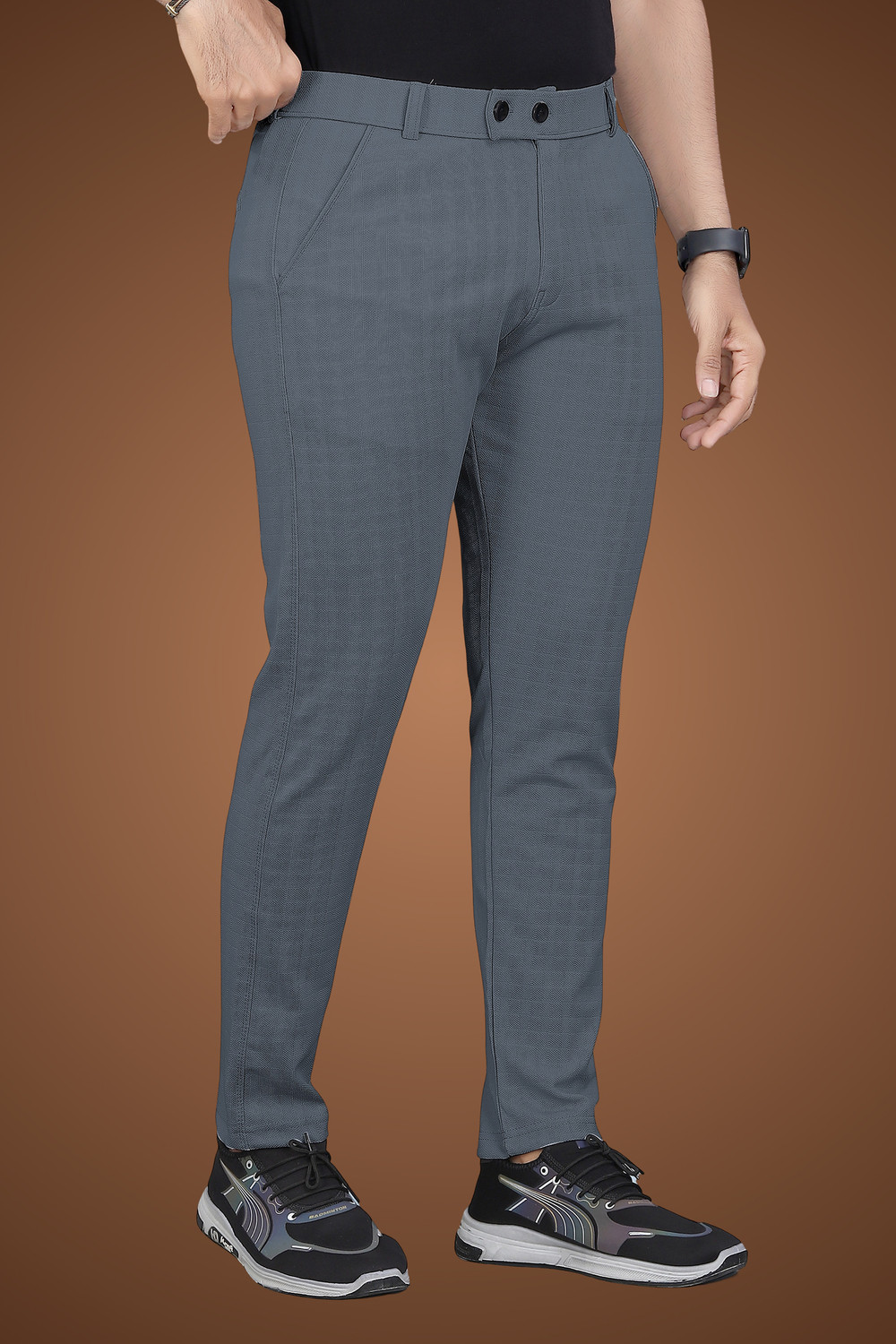 Image of GIBBONTE Regular Fit Men Grey, Grey Trousers
