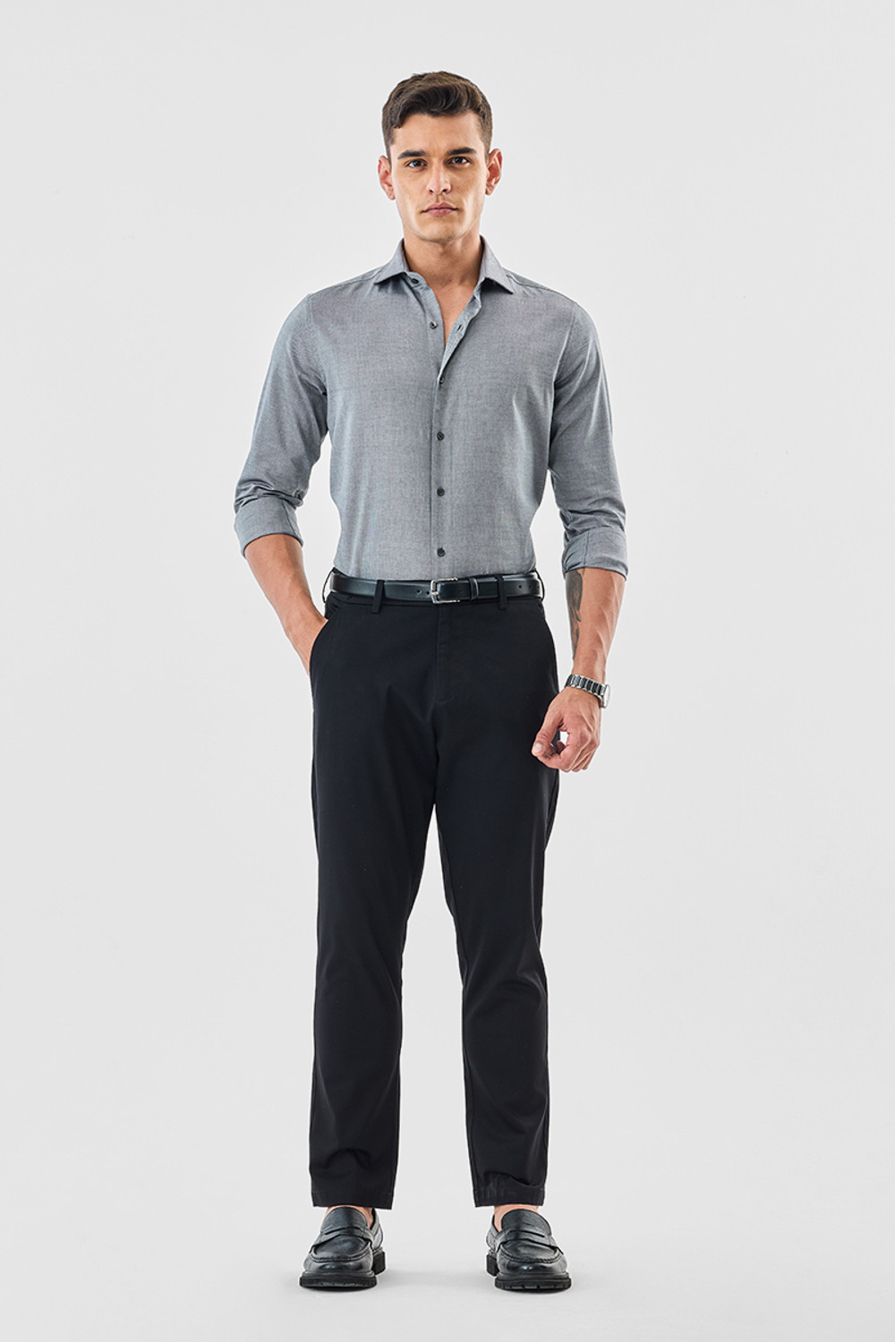 Image of Snitch Slim Fit Men Black Trousers