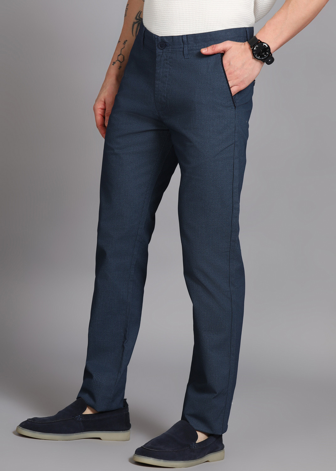 Image of PETER ENGLAND Regular Fit Men Dark Blue Trousers