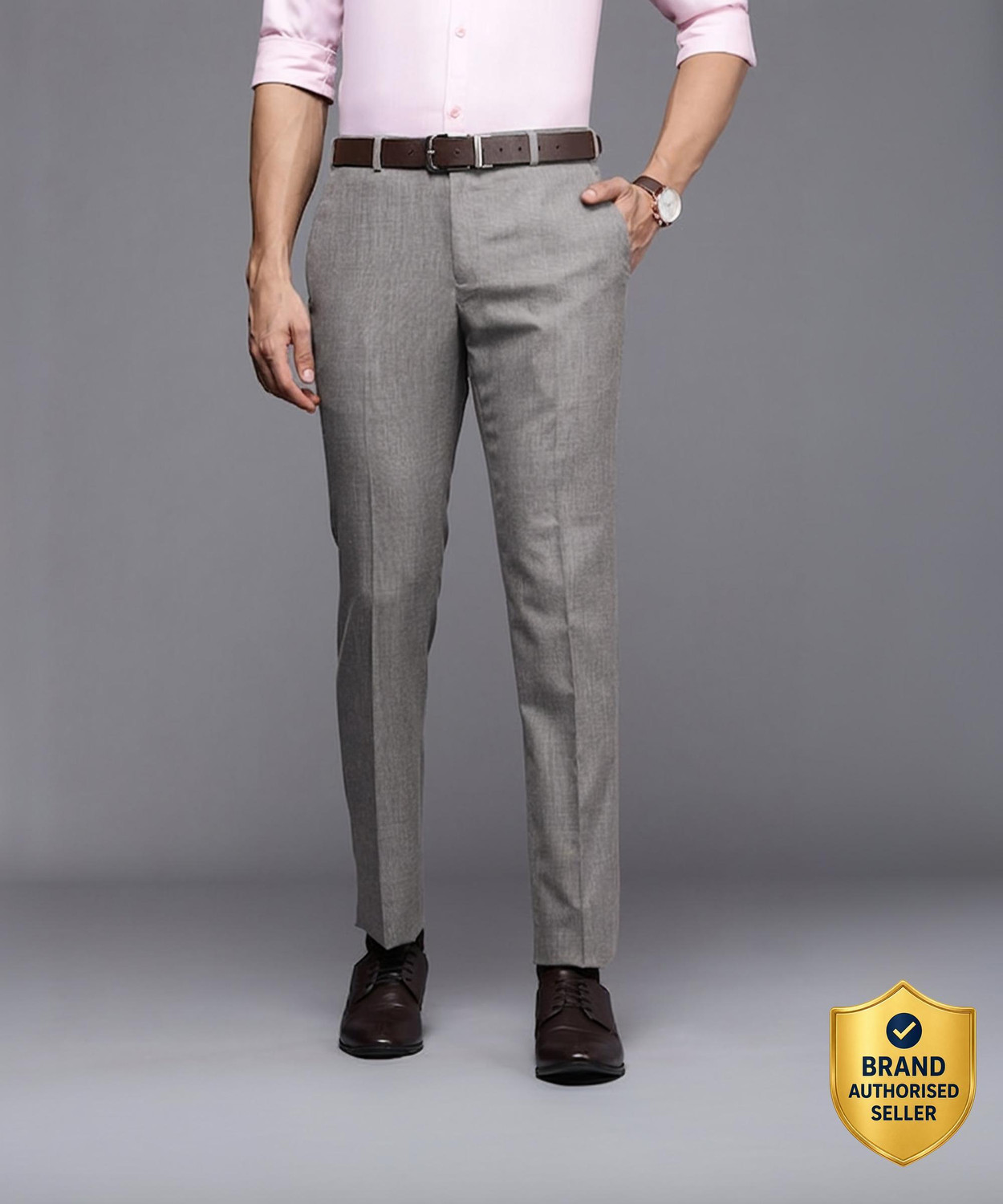 Image of Raymond Slim Fit Men Grey Trousers