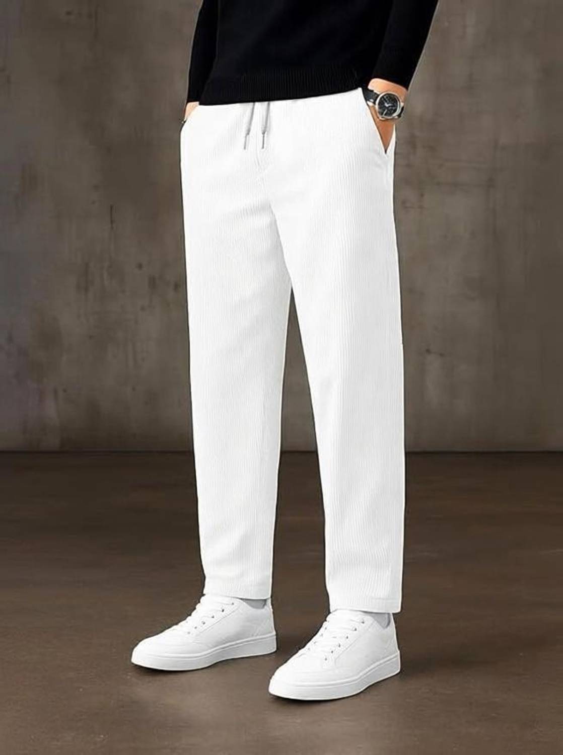 Keffto Men Regular Fit White Lycra Trousers - Image 1