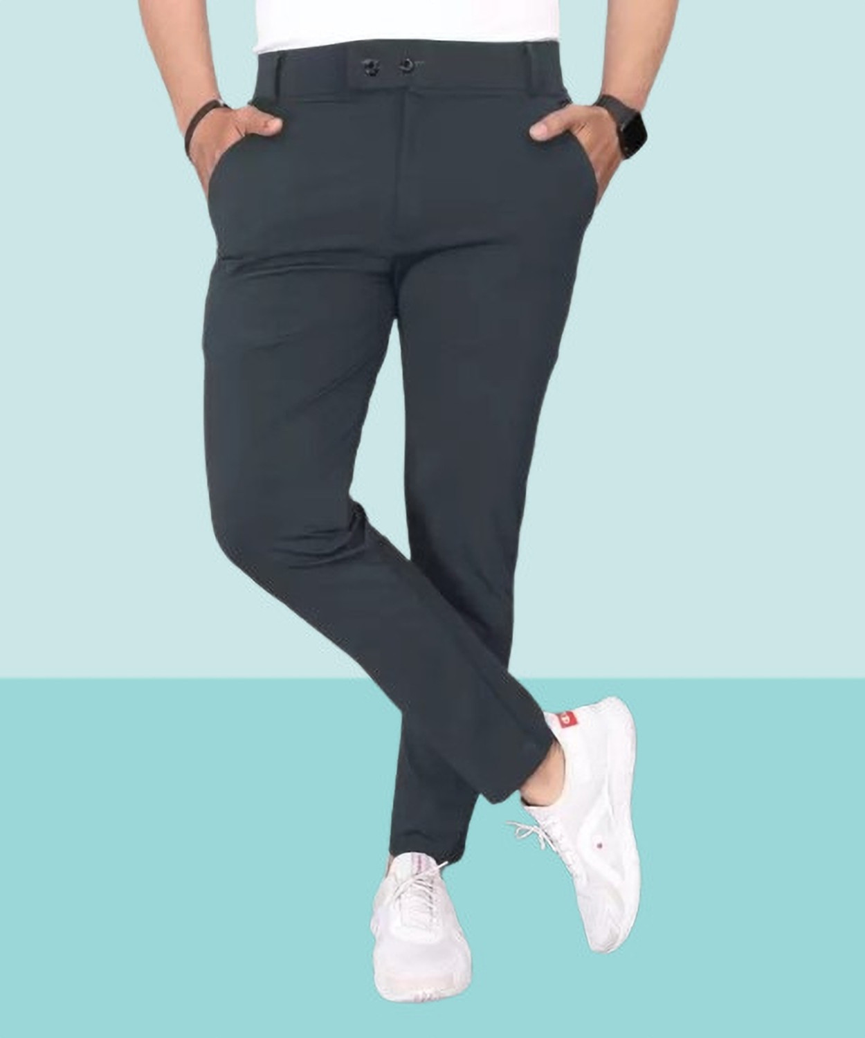Image of COMBRAIDED Regular Fit Men Grey Trousers