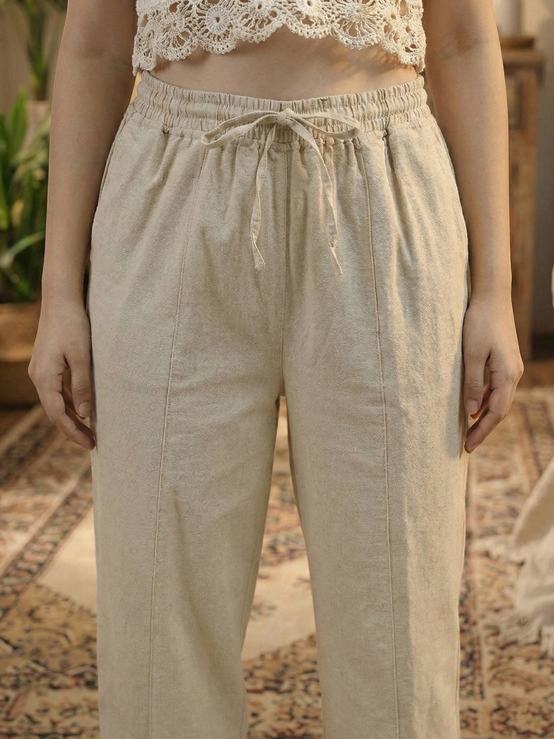 Image of DTR FASHION Flared Women Beige Trousers