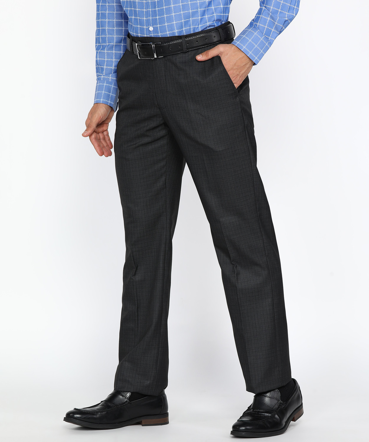 Image of PARK AVENUE Slim Fit Men Grey Trousers
