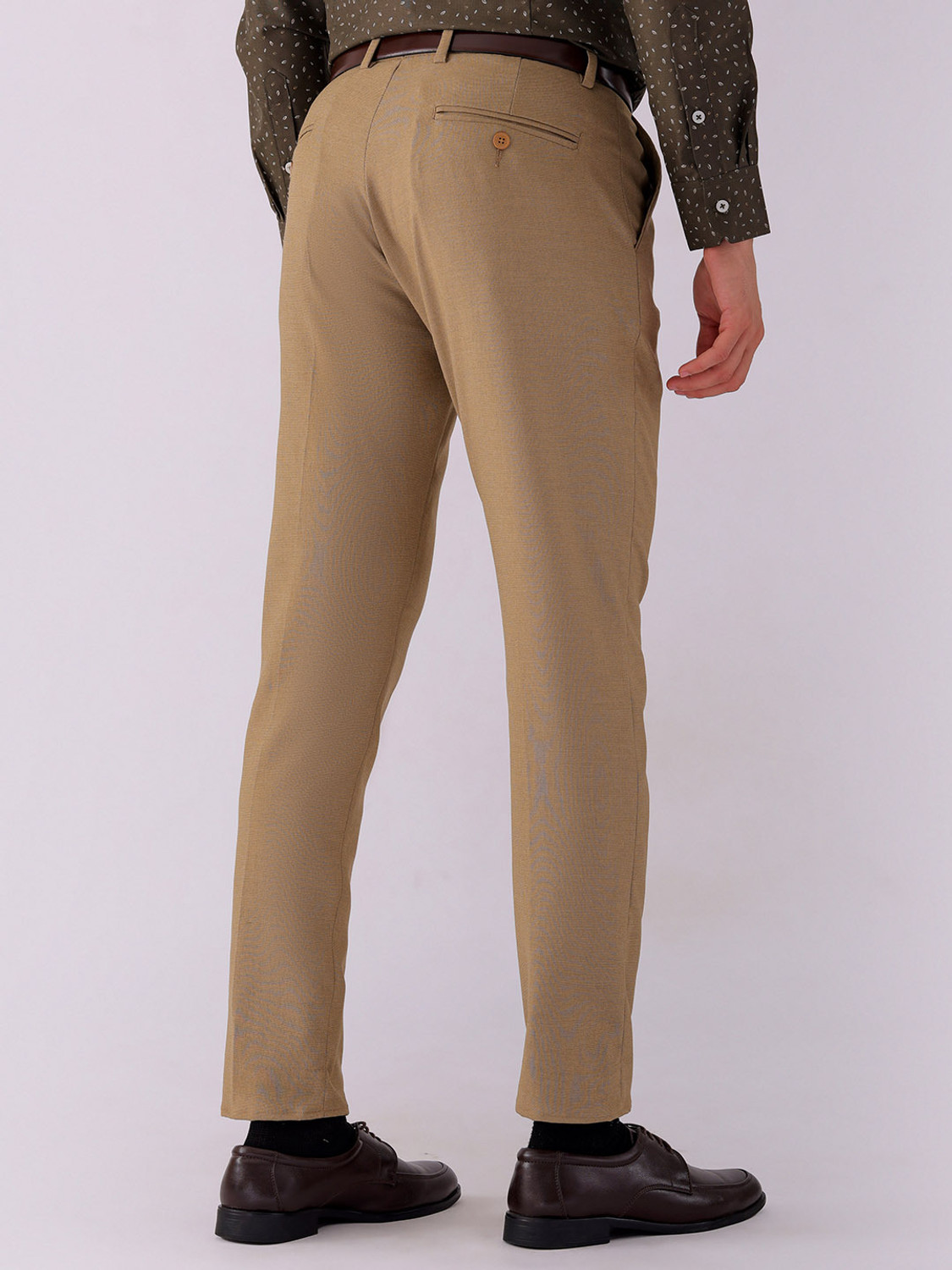 Image of The Indian Garage Co. Slim Fit Men Beige Trousers