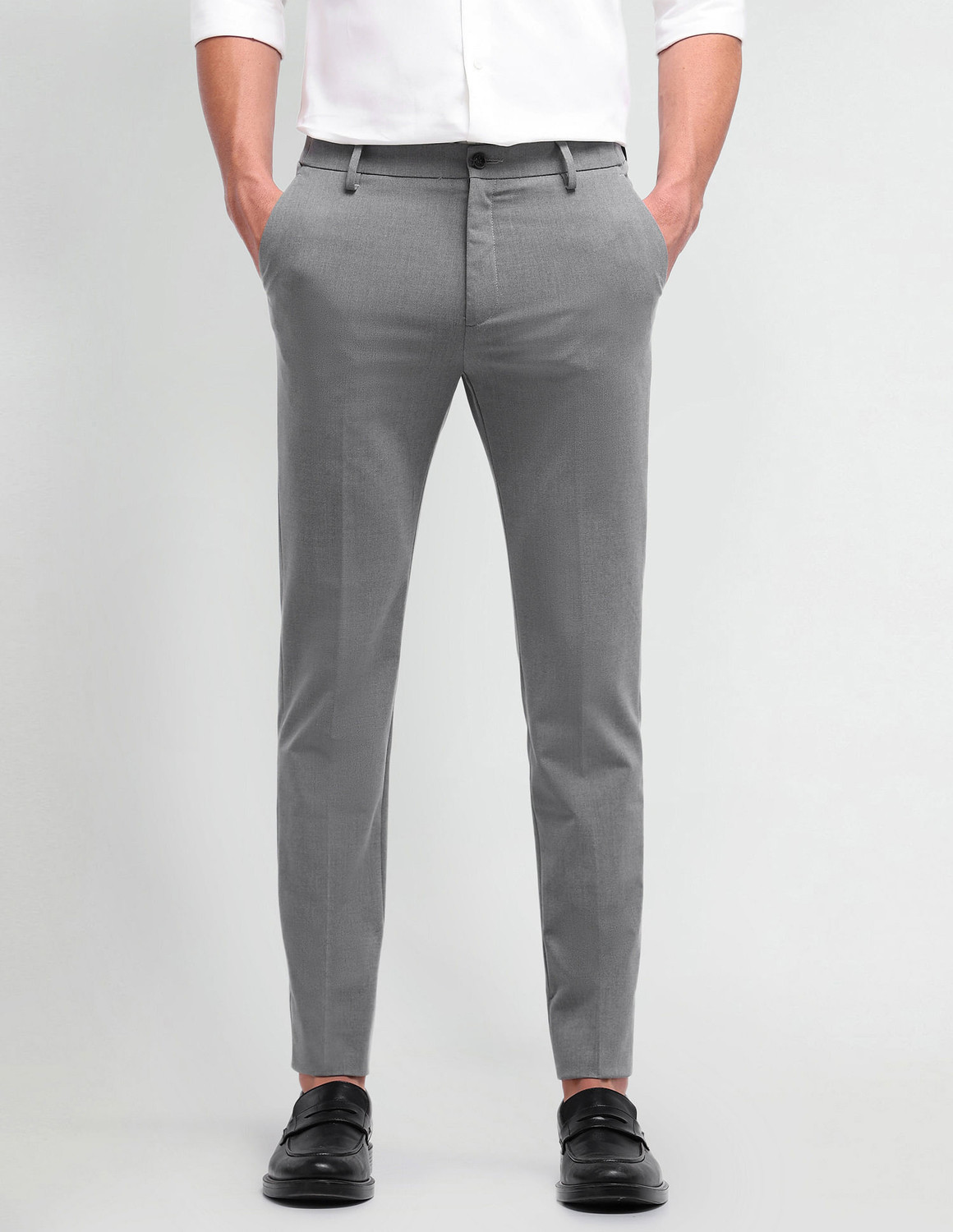 Image of Arrow Newyork Slim Fit Men Grey Trousers