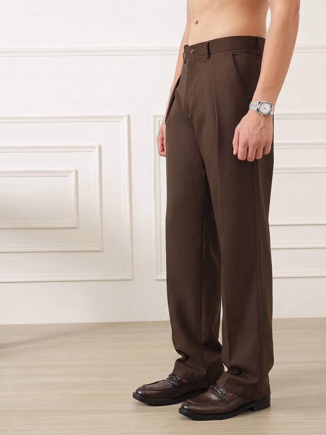 DENNISON Loose Fit Men Brown Trousers - Image 3