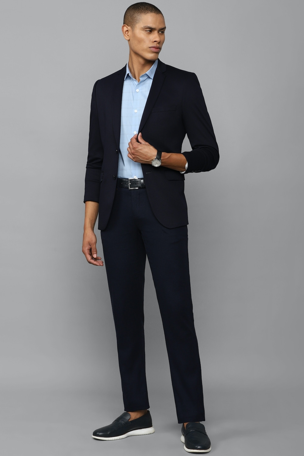 Image of Allen Solly Slim Fit Men Dark Blue Trousers