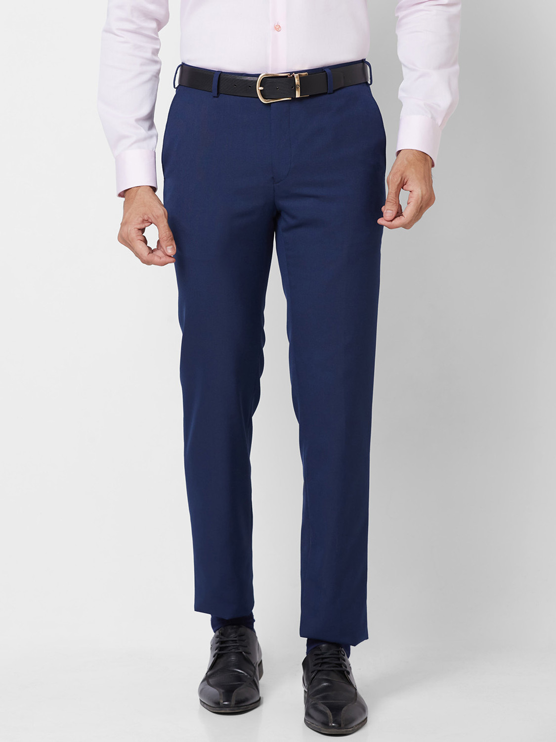 Image of Raymond Slim Fit Men Dark Blue Trousers