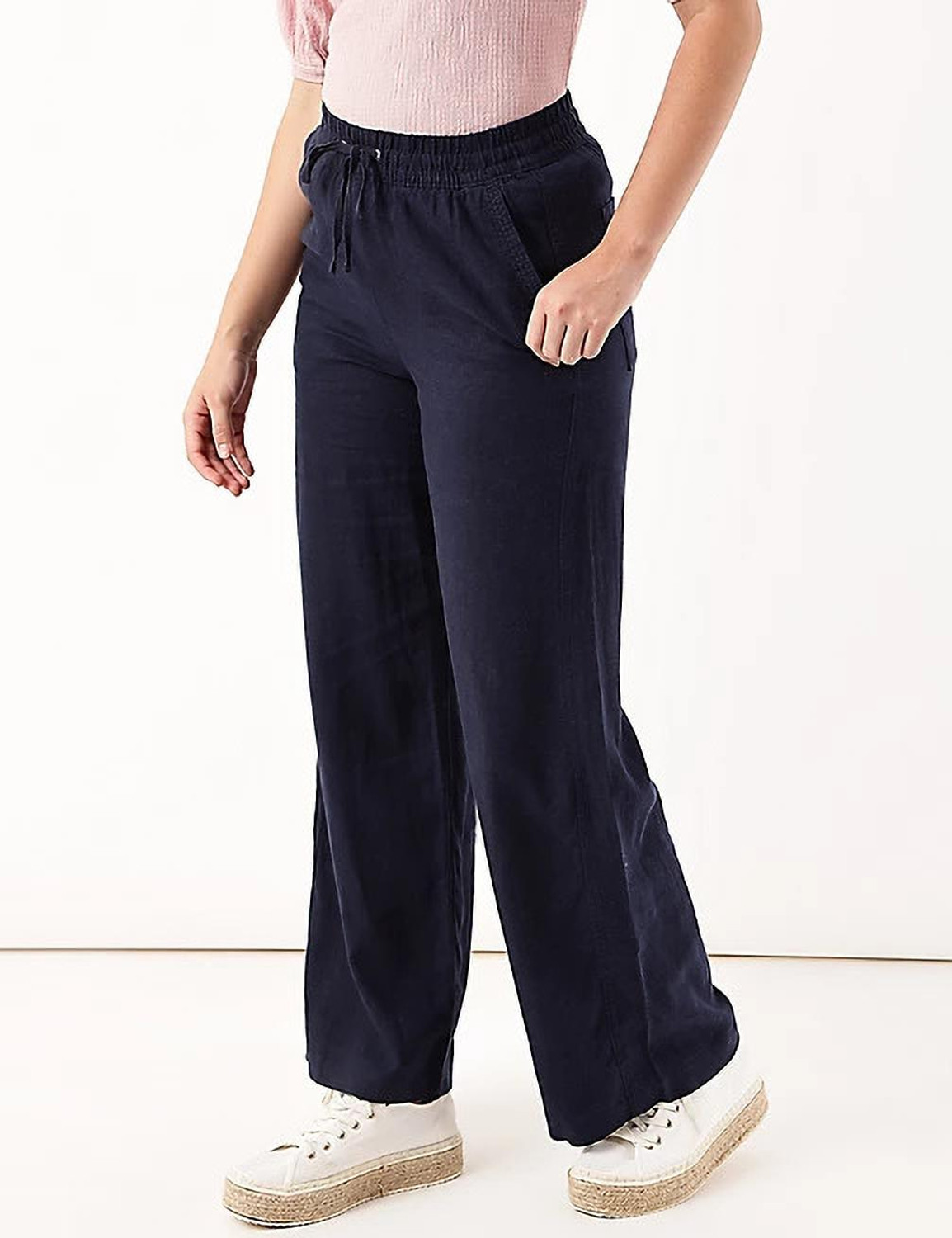 Image of MARKS & SPENCER Regular Fit Women Blue Trousers