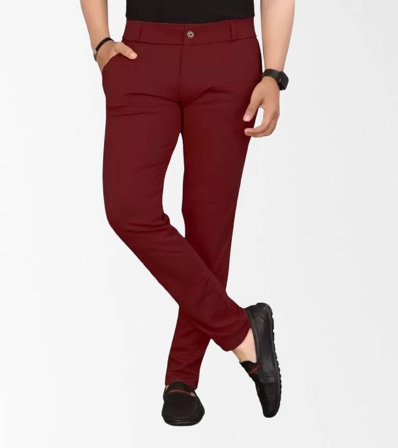 AVYRA Slim Fit Men Maroon Trousers